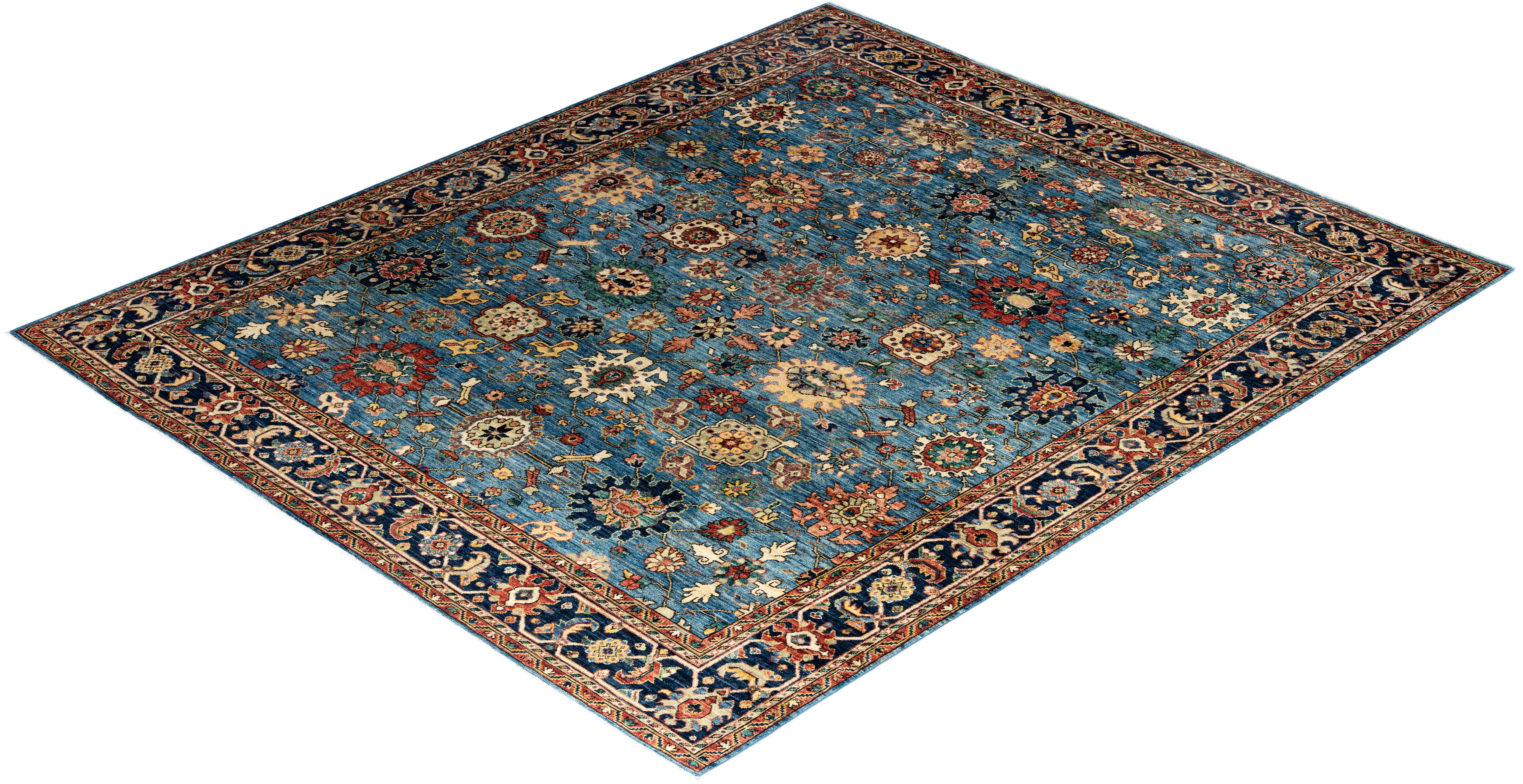 Tapis traditionnel Serapi noué à la main bleu de 8' 2