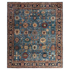 Alfombra tradicional Serapi de lana anudada a mano Azul 8' 2" x 9' 7