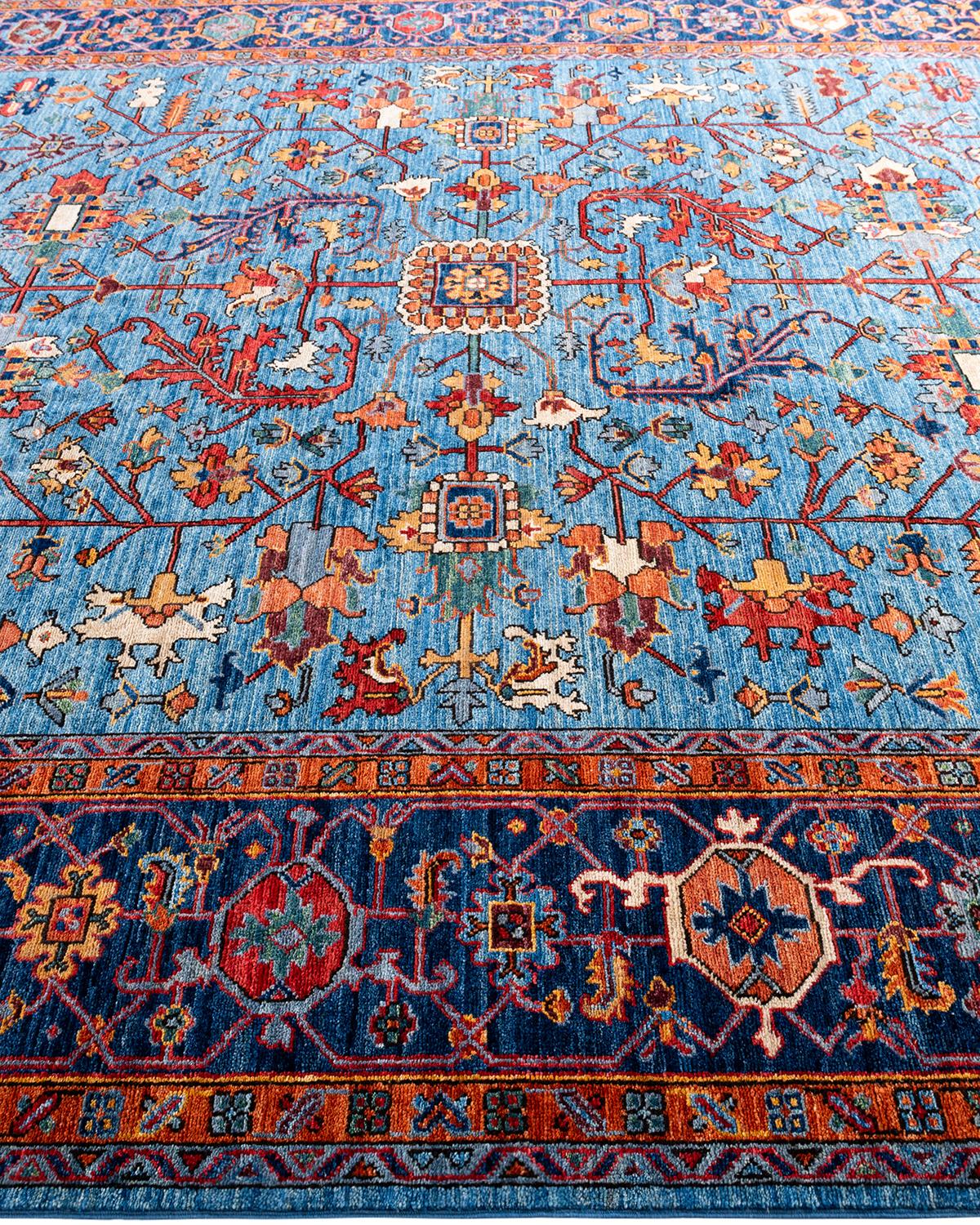 Tapis traditionnel Serapi noué à la main bleu de 8' 2