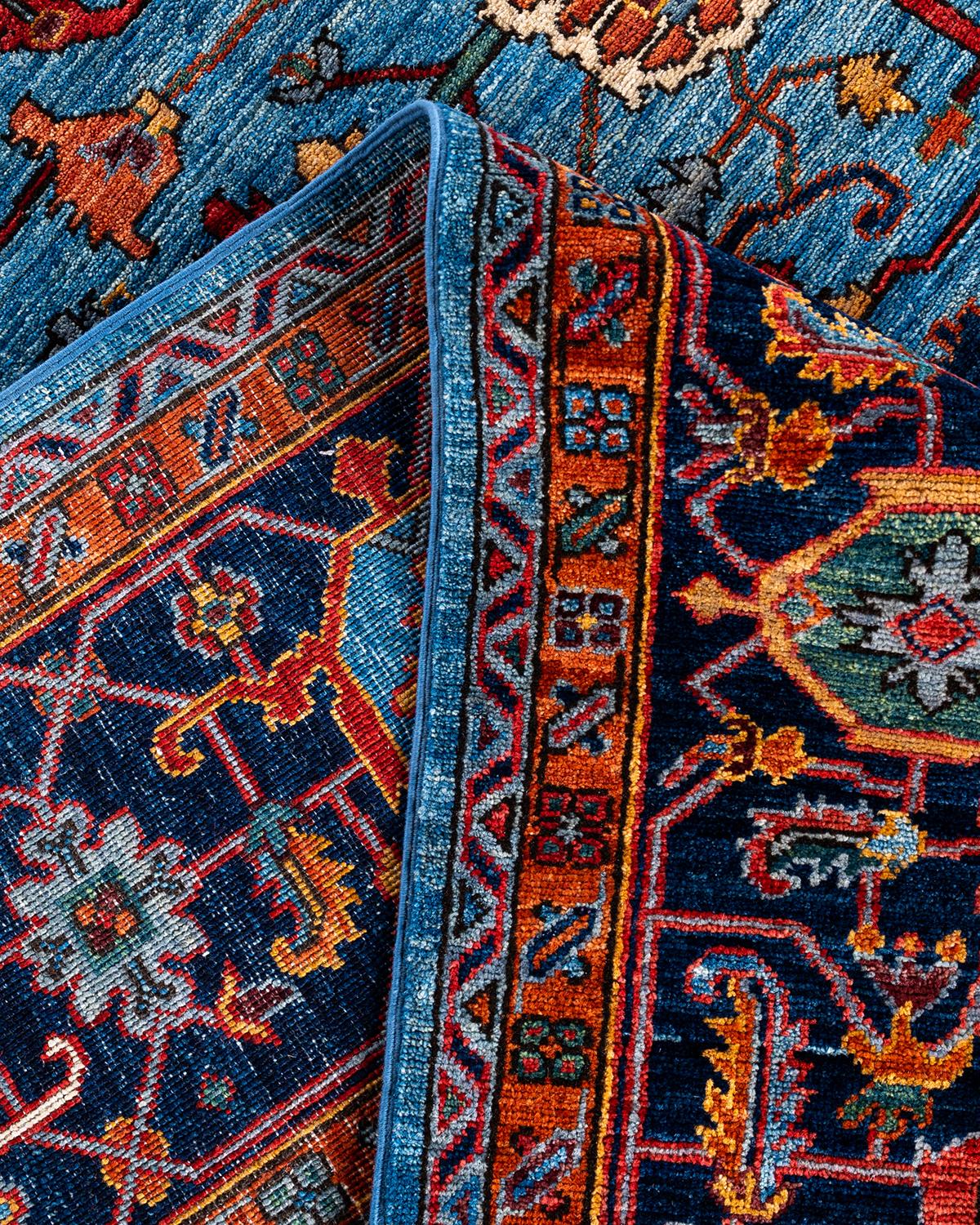 Laine Tapis traditionnel Serapi noué à la main bleu de 8' 2