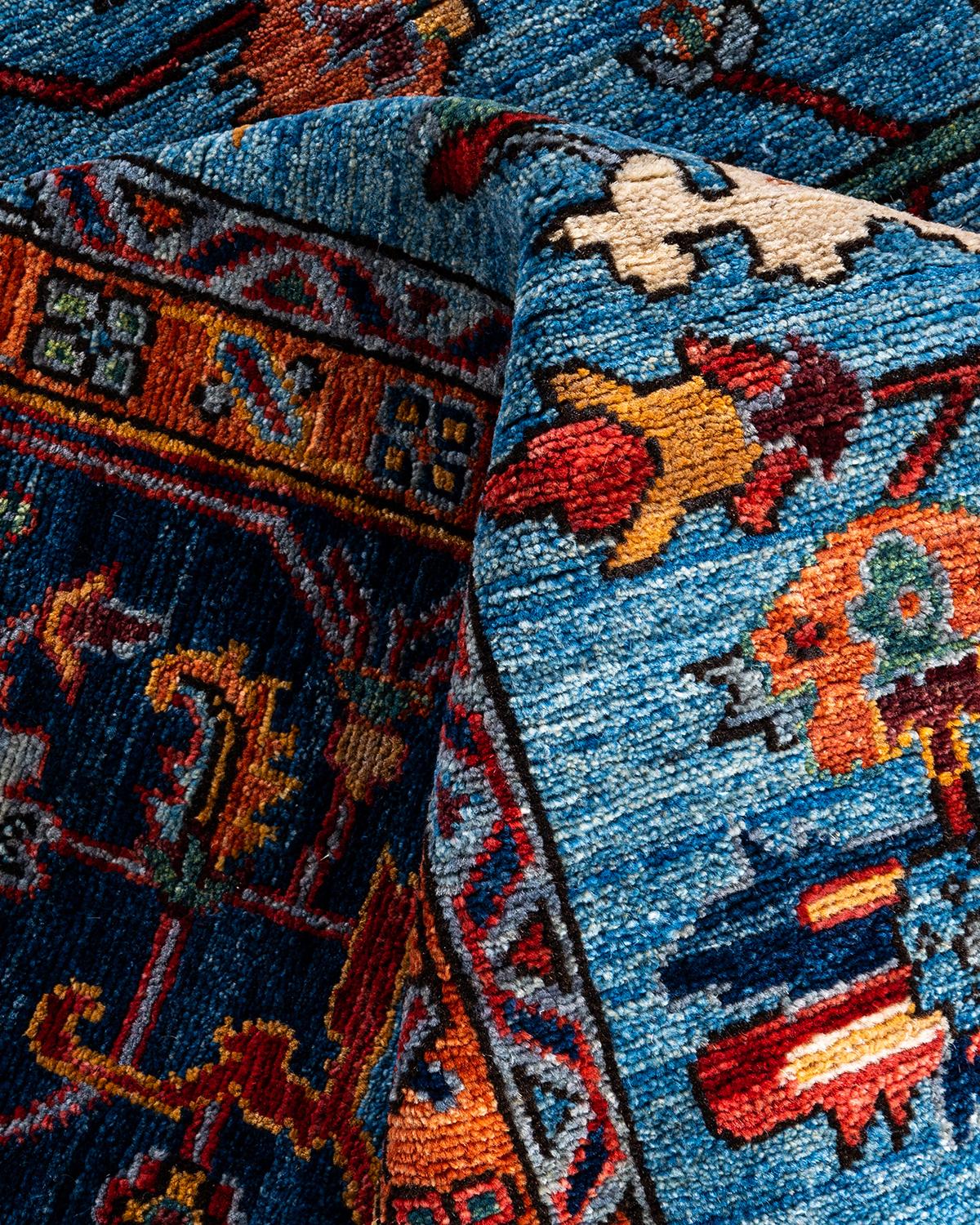 Tapis traditionnel Serapi noué à la main bleu de 8' 2