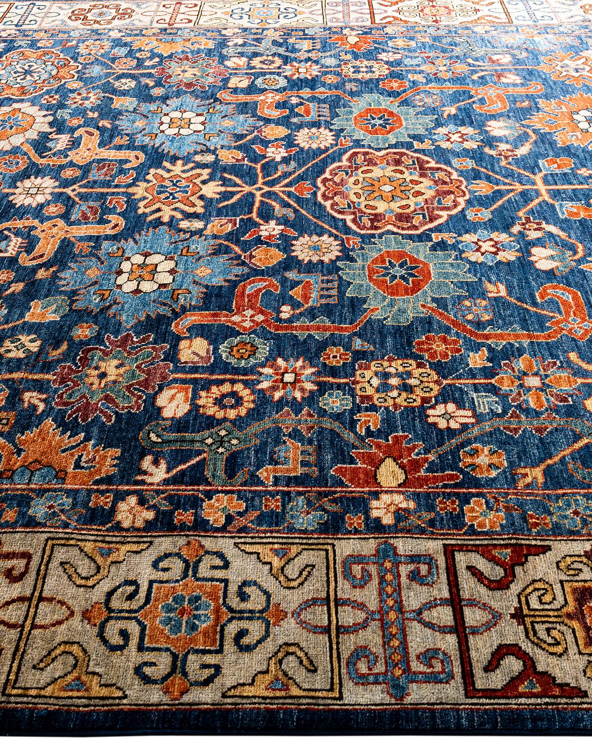 Tapis traditionnel Serapi noué à la main bleu de 8' 3