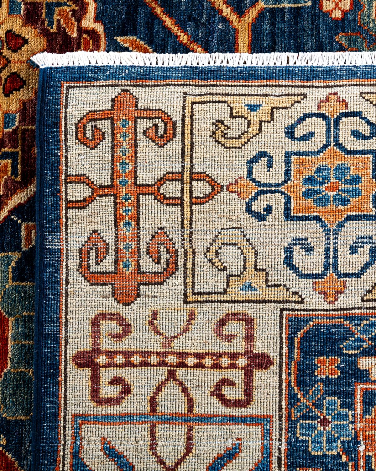 XXIe siècle et contemporain Tapis traditionnel Serapi noué à la main bleu de 8' 3