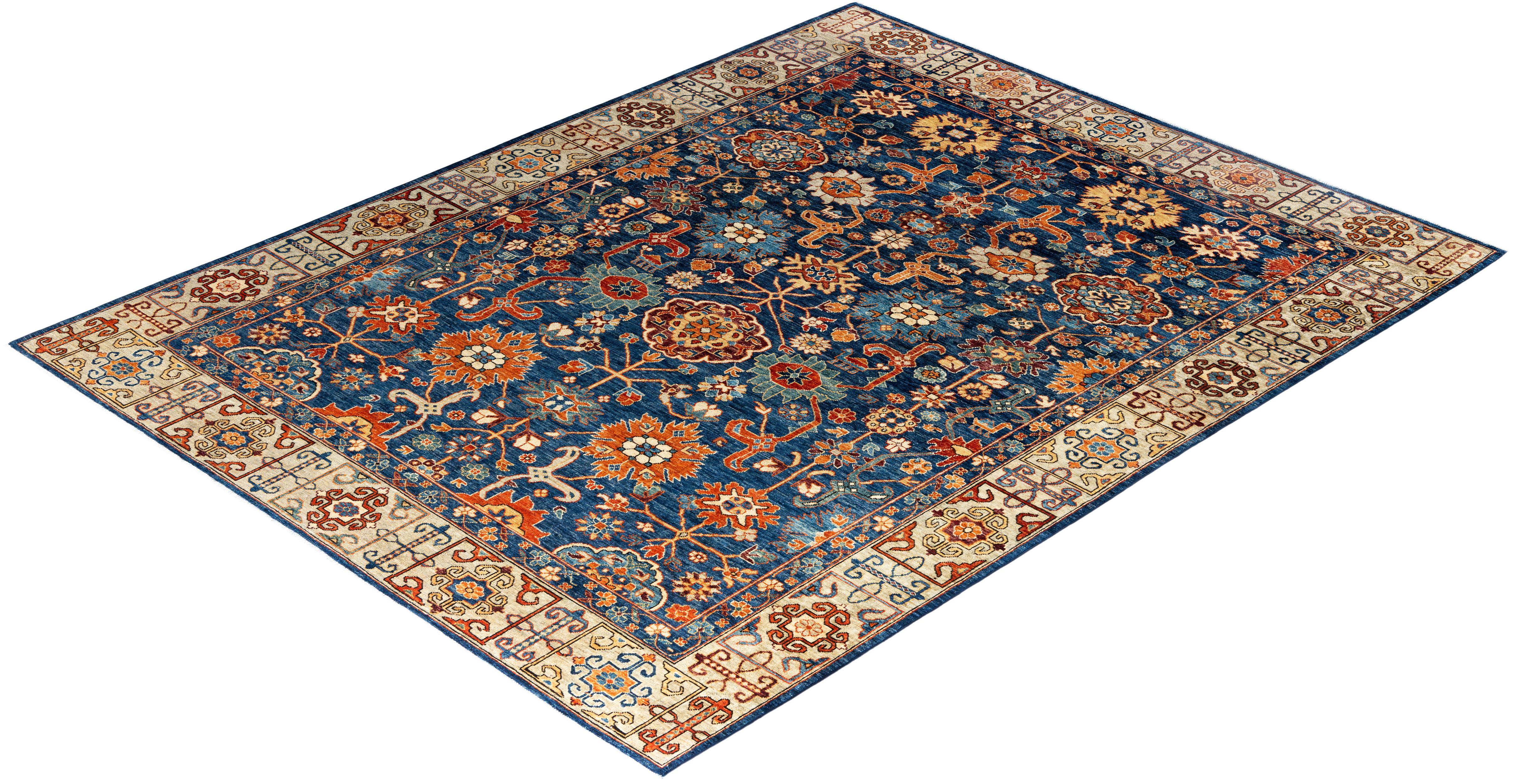 Tapis traditionnel Serapi noué à la main bleu de 8' 3
