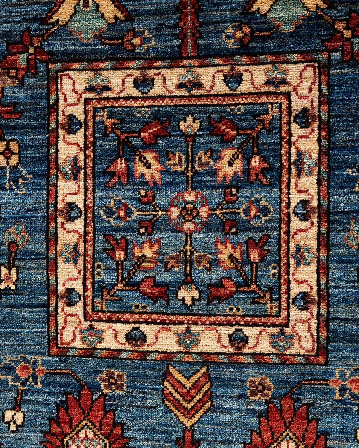 Alfombra tradicional Serapi de lana anudada a mano Azul 8' 3