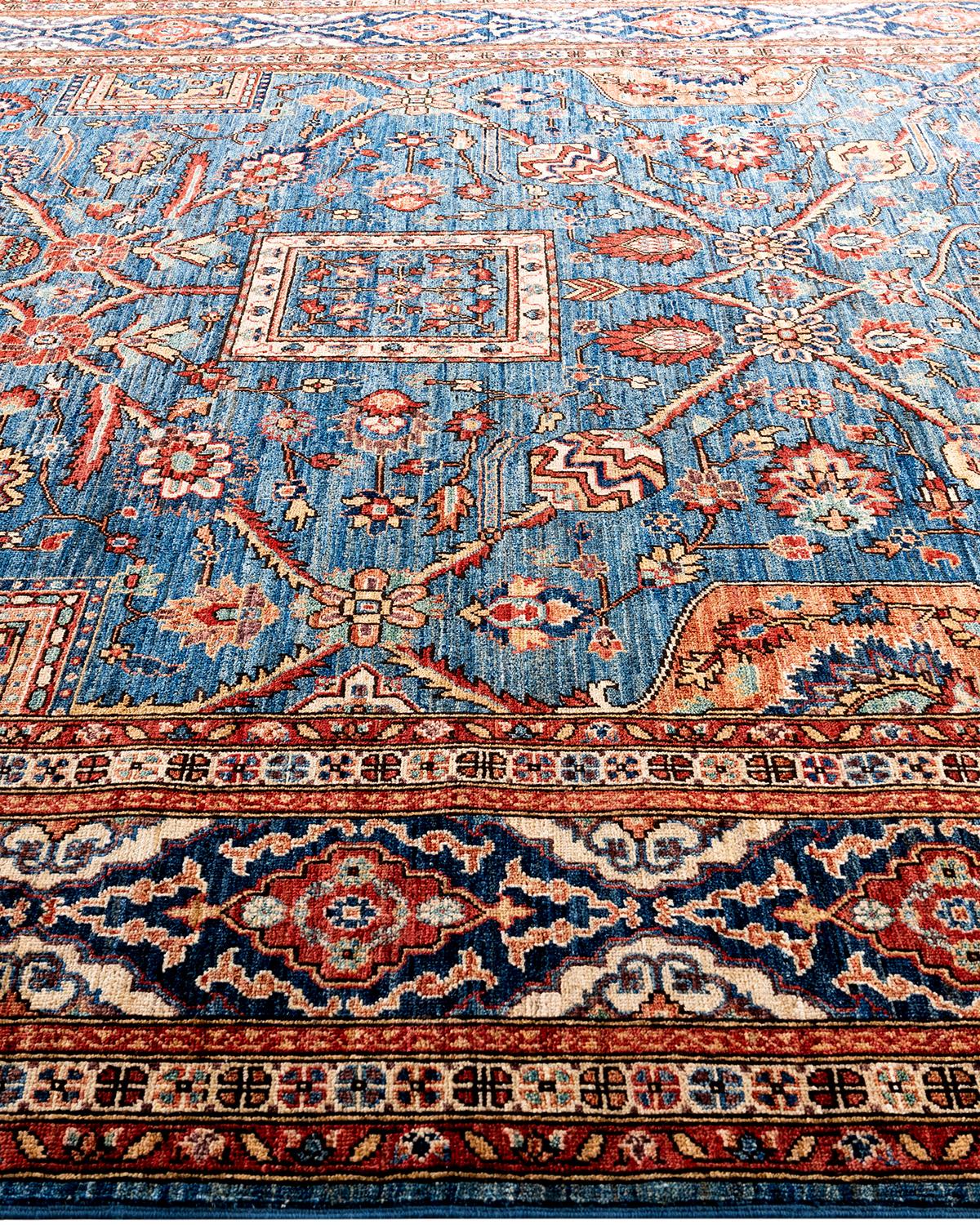 Alfombra tradicional Serapi de lana anudada a mano Azul 8' 3