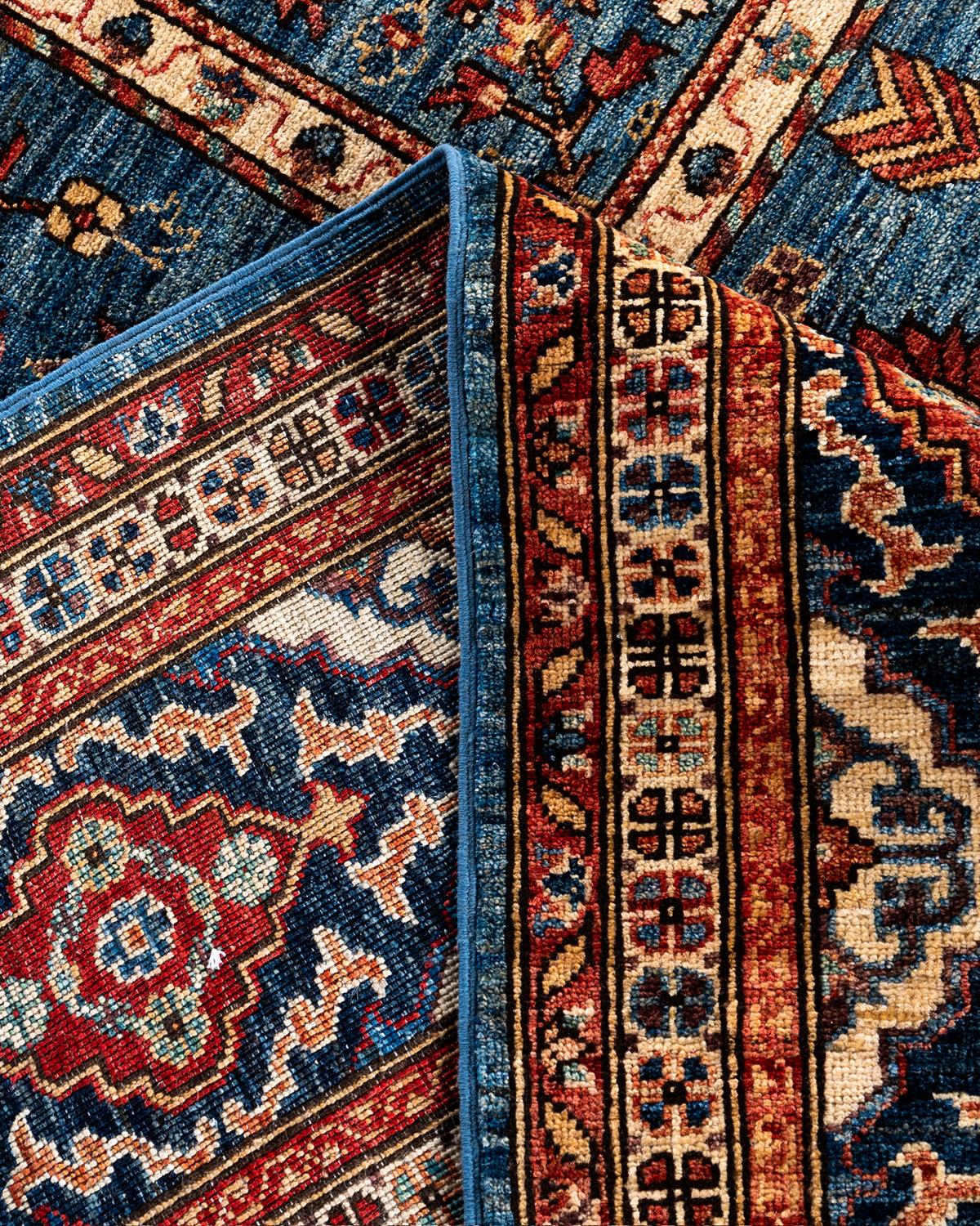 Alfombra tradicional Serapi de lana anudada a mano Azul 8' 3