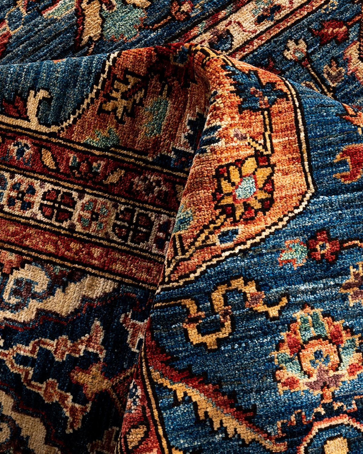 Alfombra tradicional Serapi de lana anudada a mano Azul 8' 3