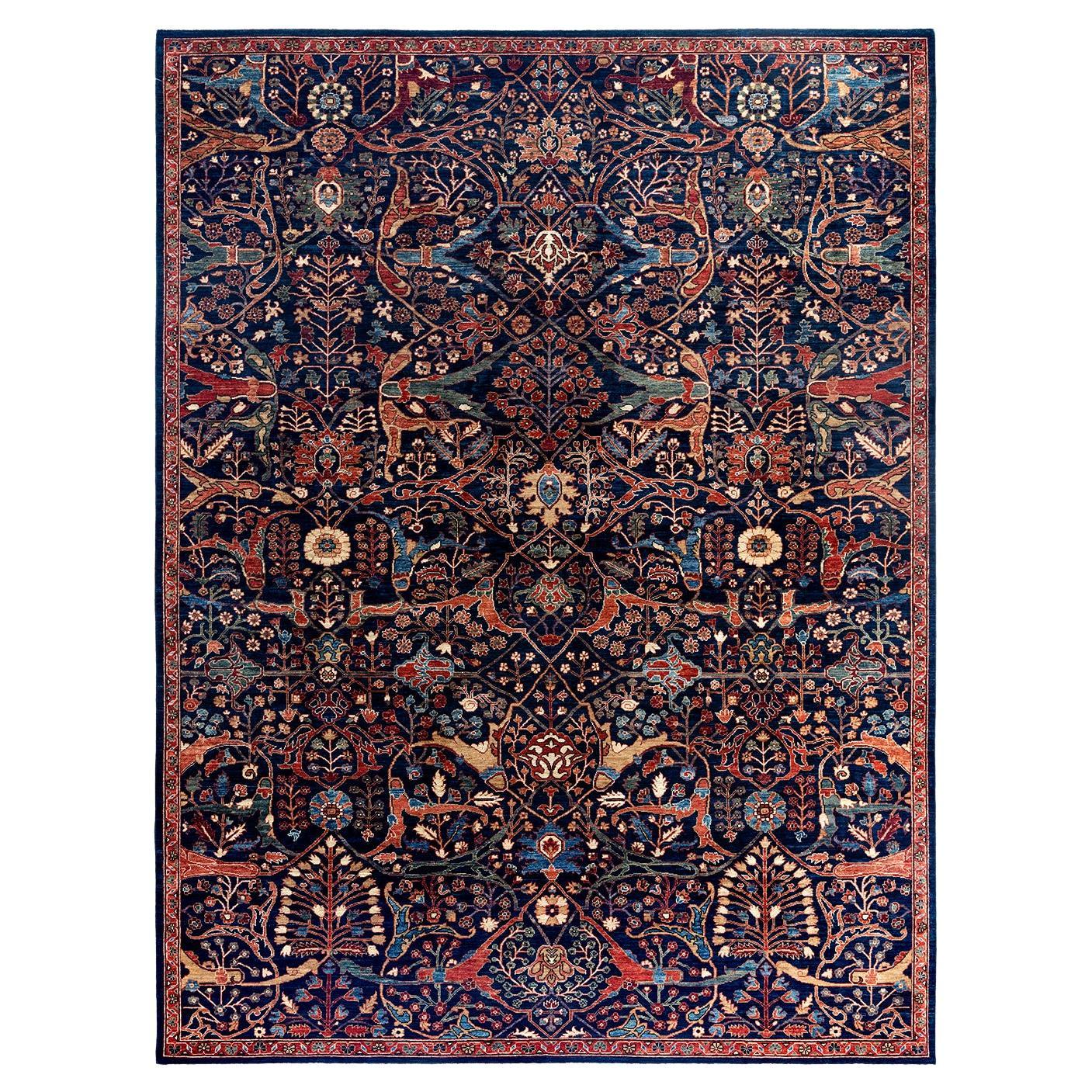 Traditional Serapi Hand Knotted Wool Blue Area Rug 9' 0" x 11' 10" For Sale