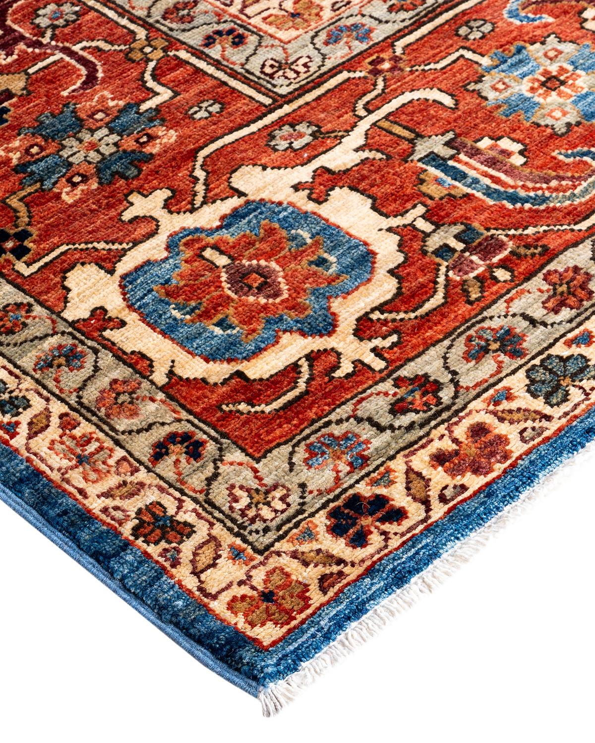 Persian rug-making at its finest inspired the rich colors, elaborate geometric motifs, and botanical detailing of the Serapi collection. With as many as 100 knots per inch, these handcrafted rugs are as durable as they are visually stunning, and