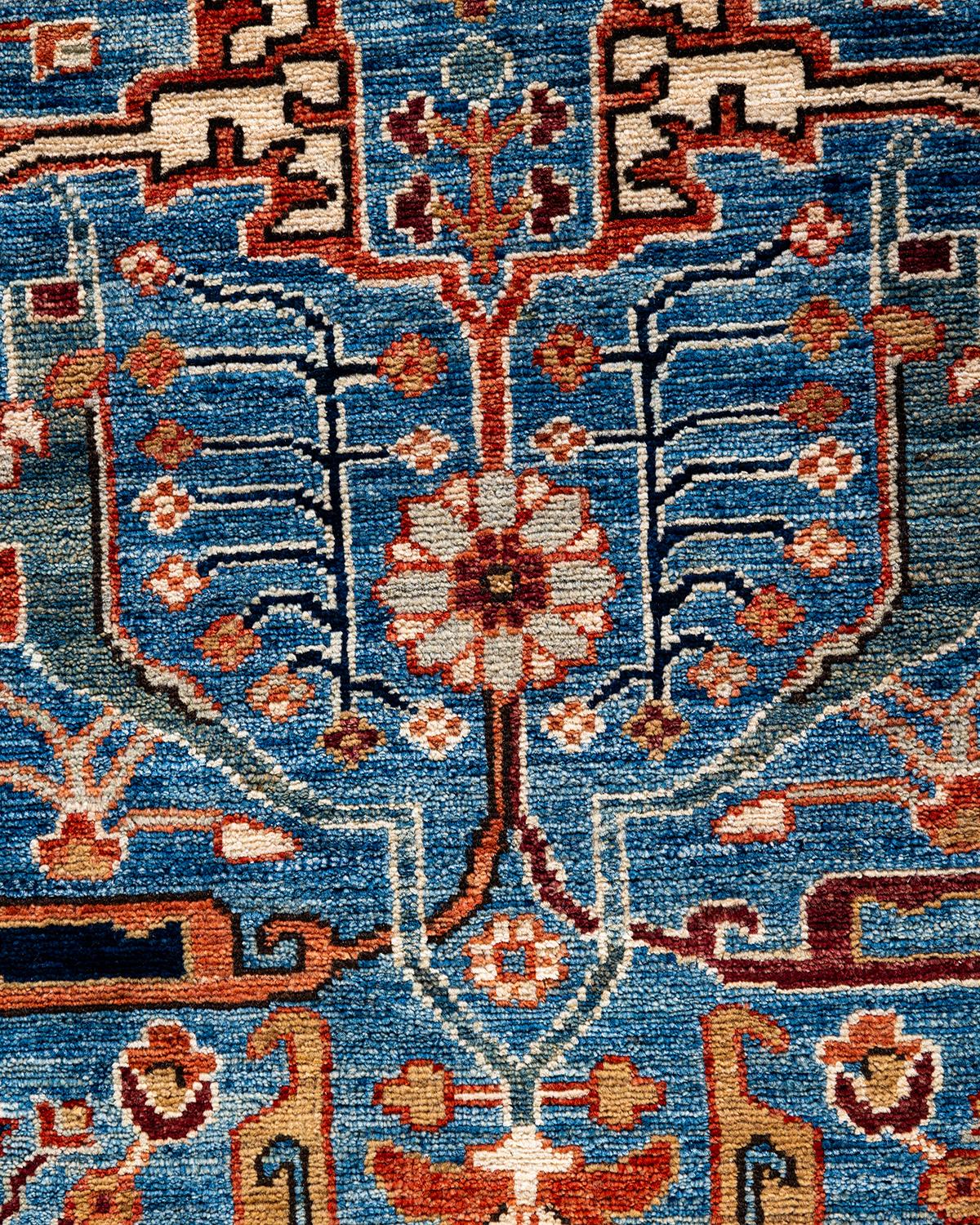 Pakistani Traditional Serapi Hand Knotted Wool Blue Area Rug 9' 0