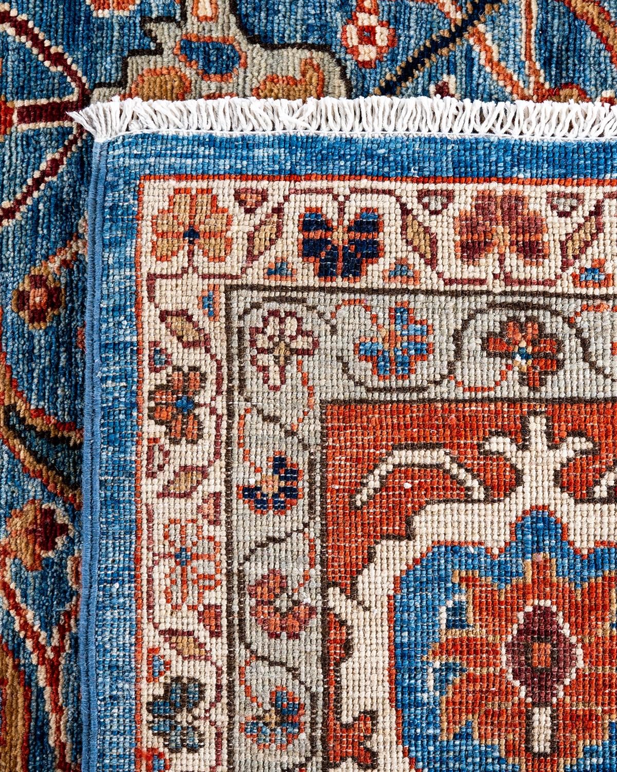 Contemporary Traditional Serapi Hand Knotted Wool Blue Area Rug 9' 0