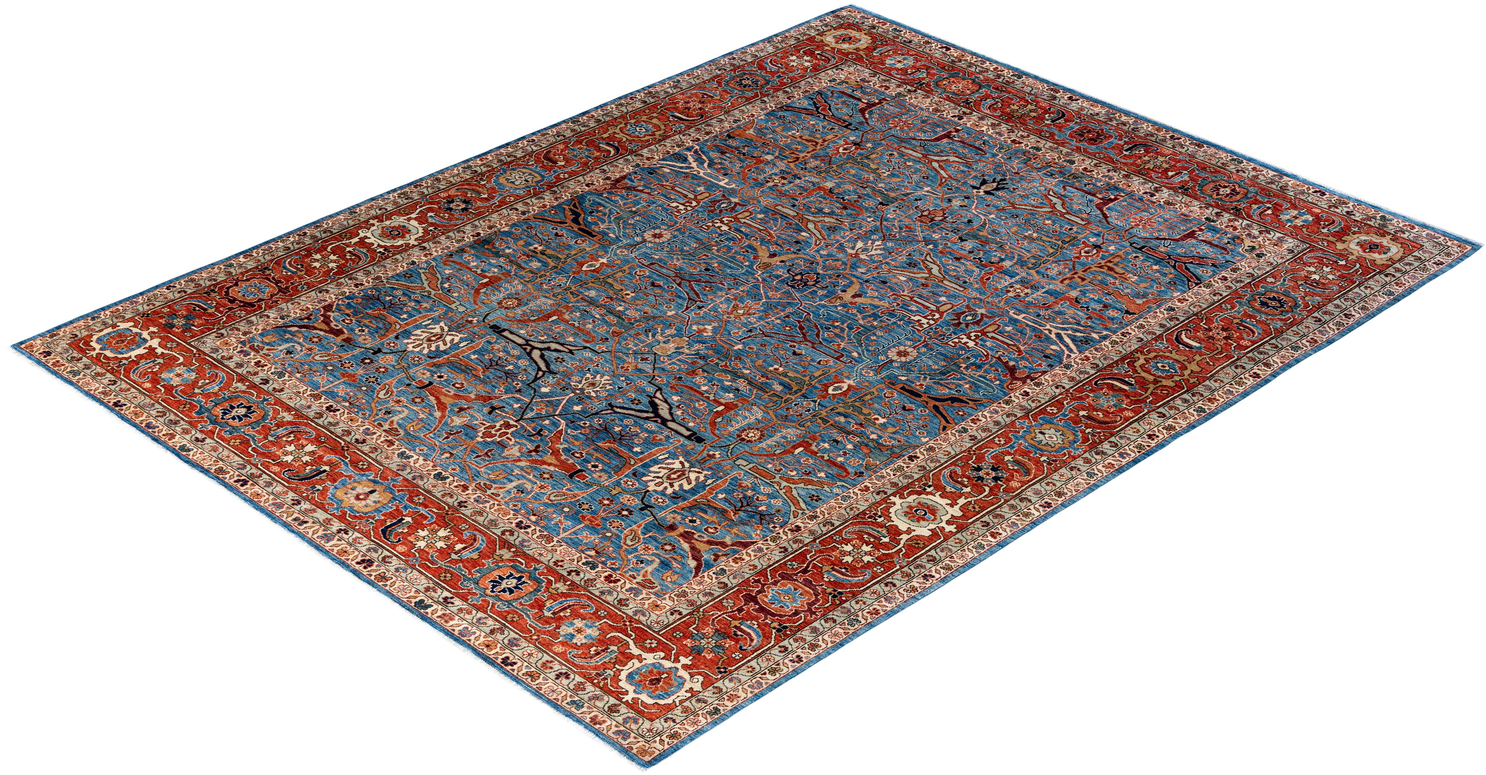 Traditional Serapi Hand Knotted Wool Blue Area Rug 9' 0