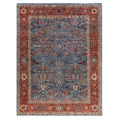 Traditional Serapi Hand Knotted Wool Blue Area Rug 9' 0" x 11' 9"
