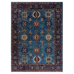 Traditional Serapi Hand Knotted Wool Blue Area Rug 9' 0" x 12' 1"