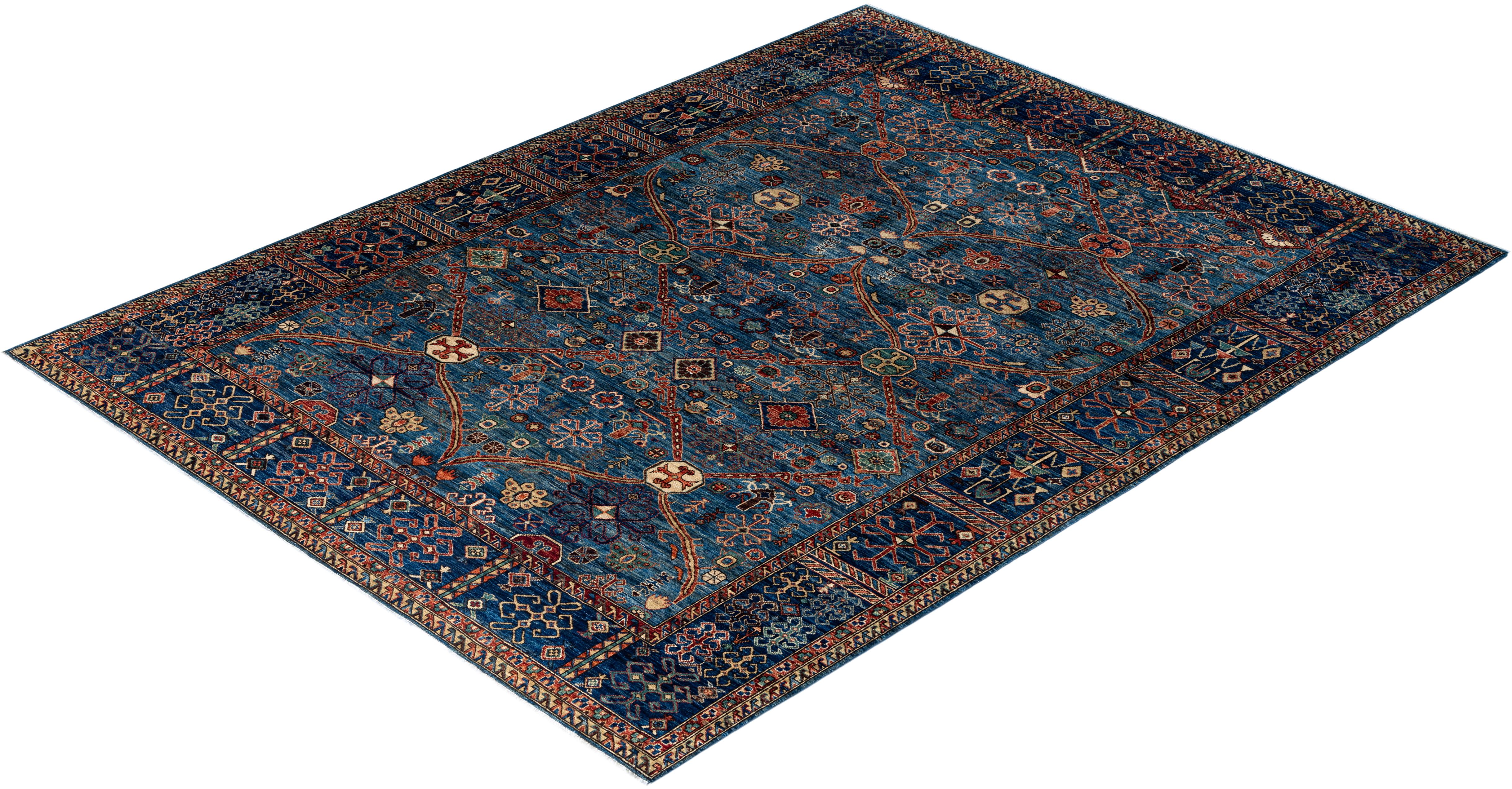 Traditional Serapi Hand Knotted Wool Blue Area Rug 9' 1