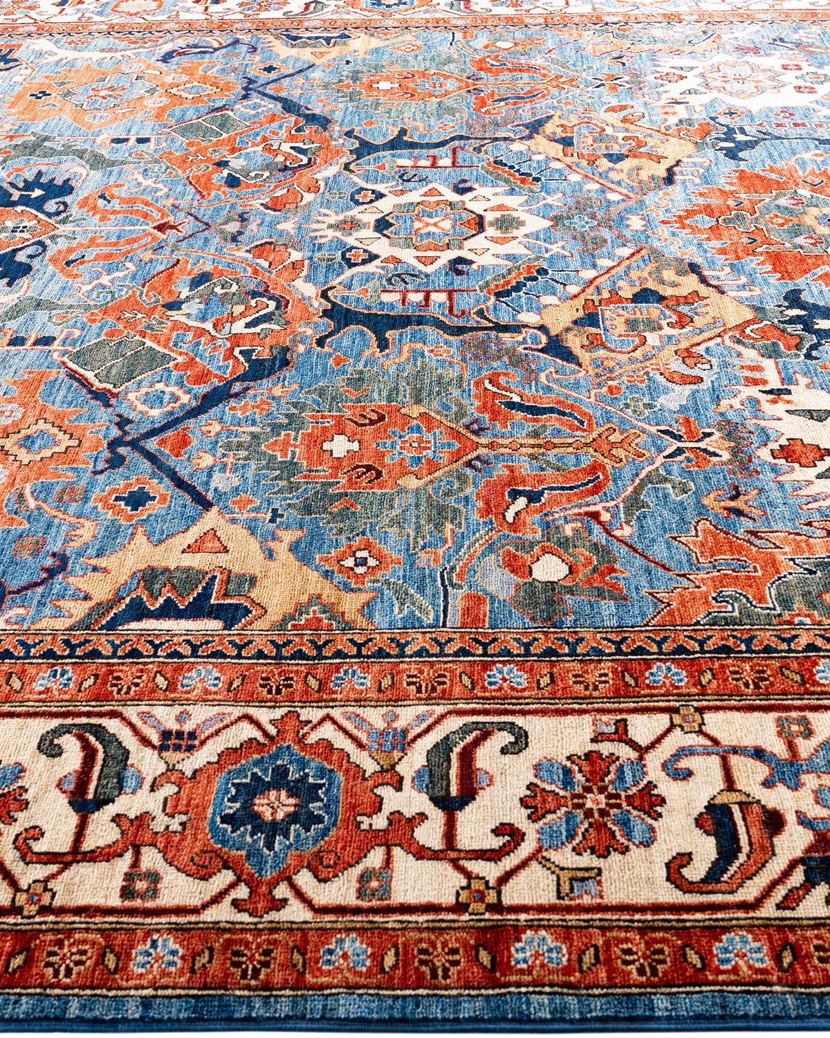 Tapis traditionnel Serapi noué à la main bleu de 9' 1