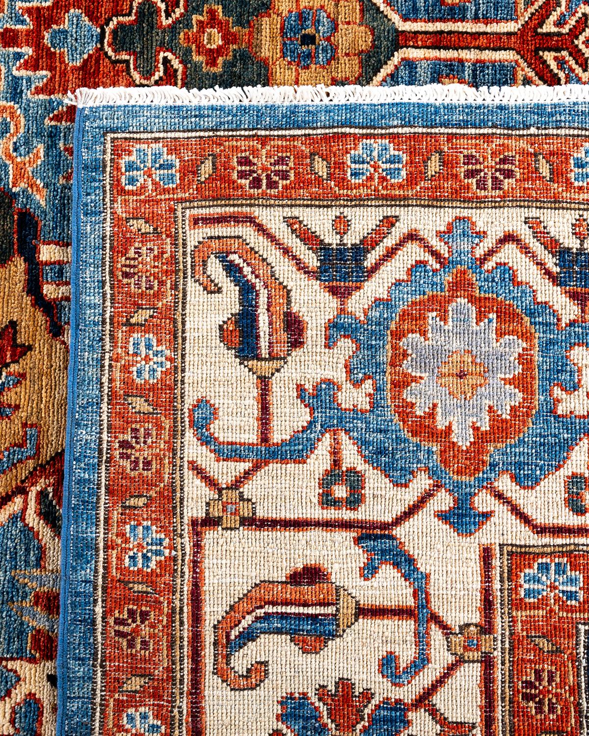 XXIe siècle et contemporain Tapis traditionnel Serapi noué à la main bleu de 9' 1