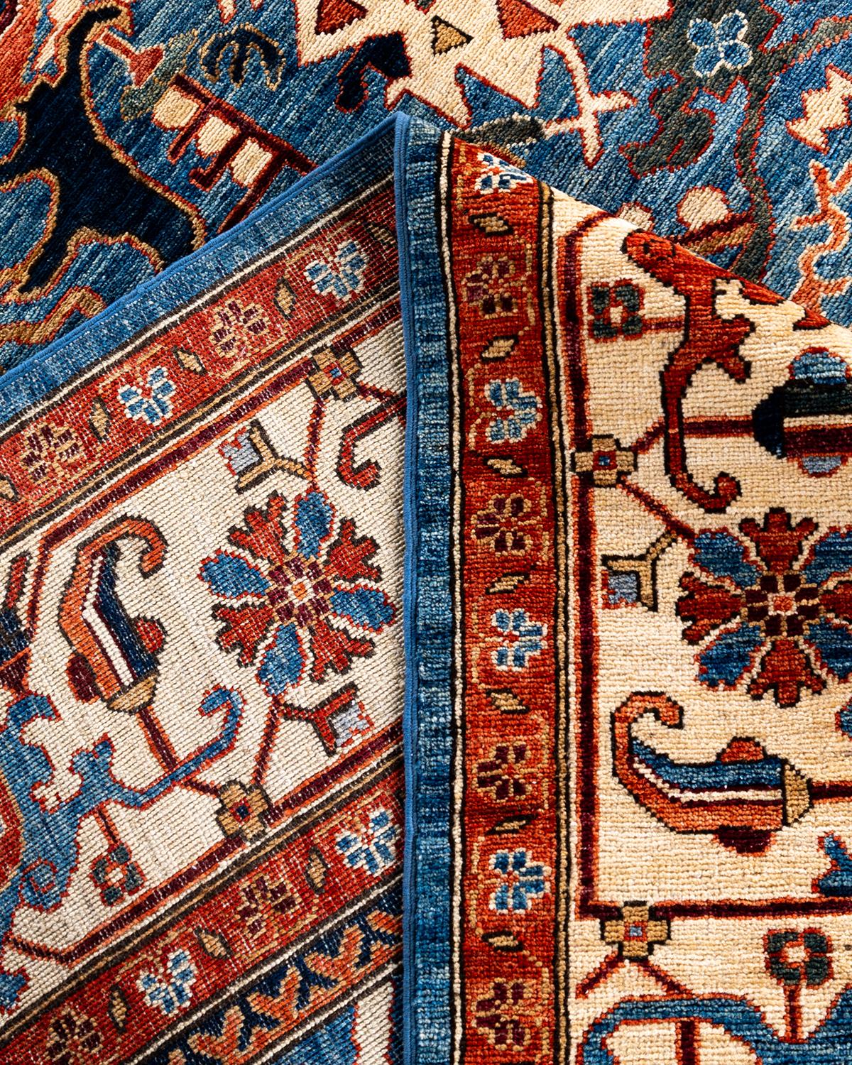 Laine Tapis traditionnel Serapi noué à la main bleu de 9' 1