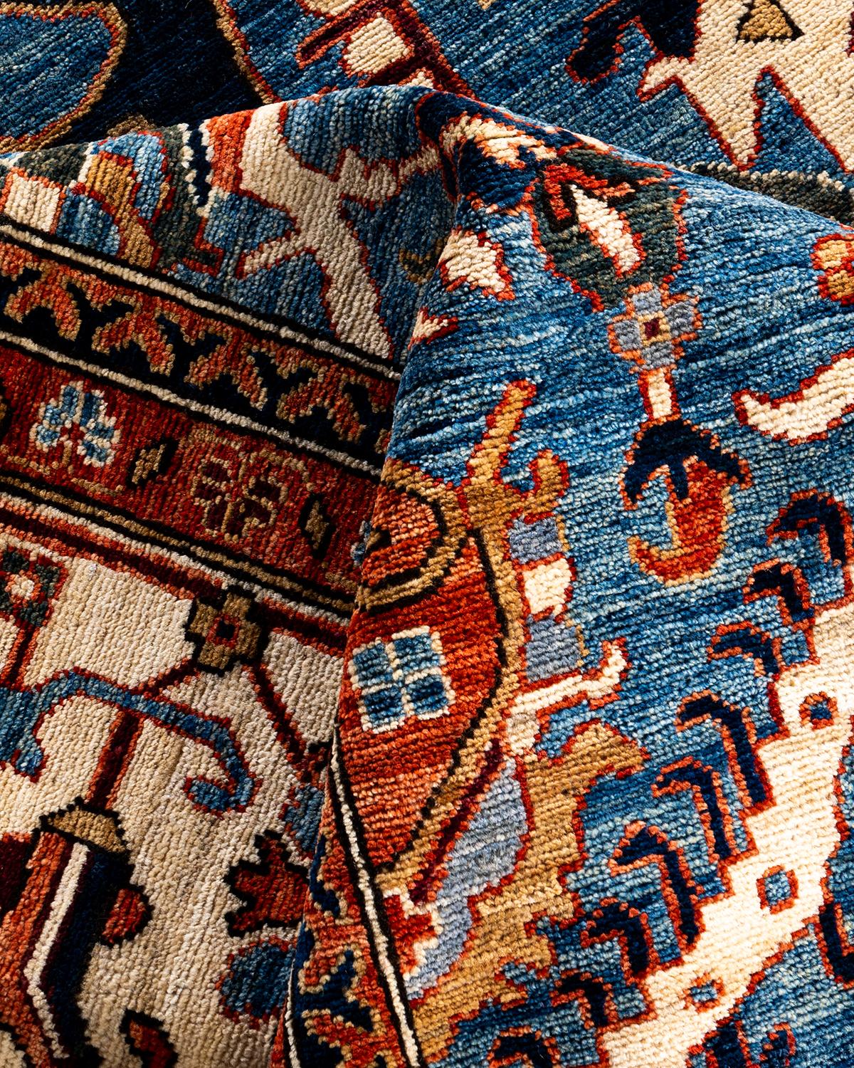 Tapis traditionnel Serapi noué à la main bleu de 9' 1