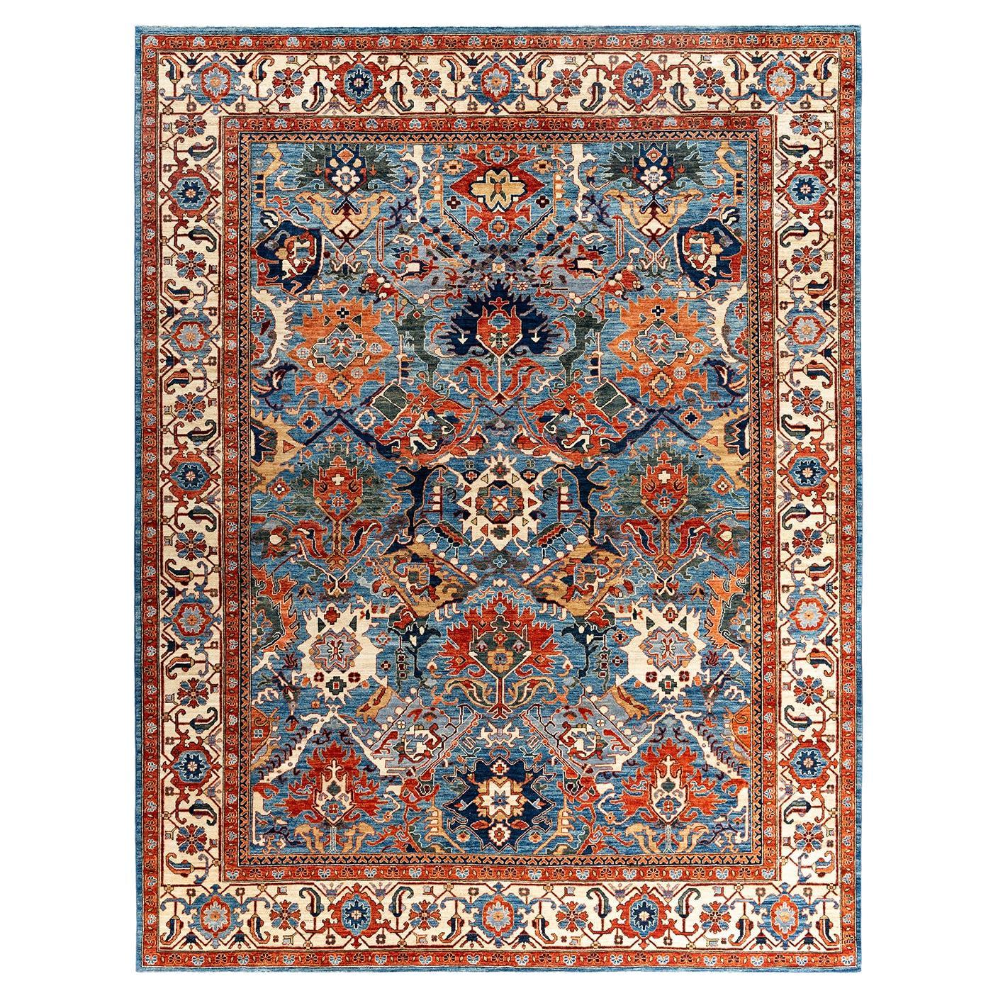 Traditional Serapi Hand Knotted Wool Blue Area Rug 9' 1" x 11' 8"