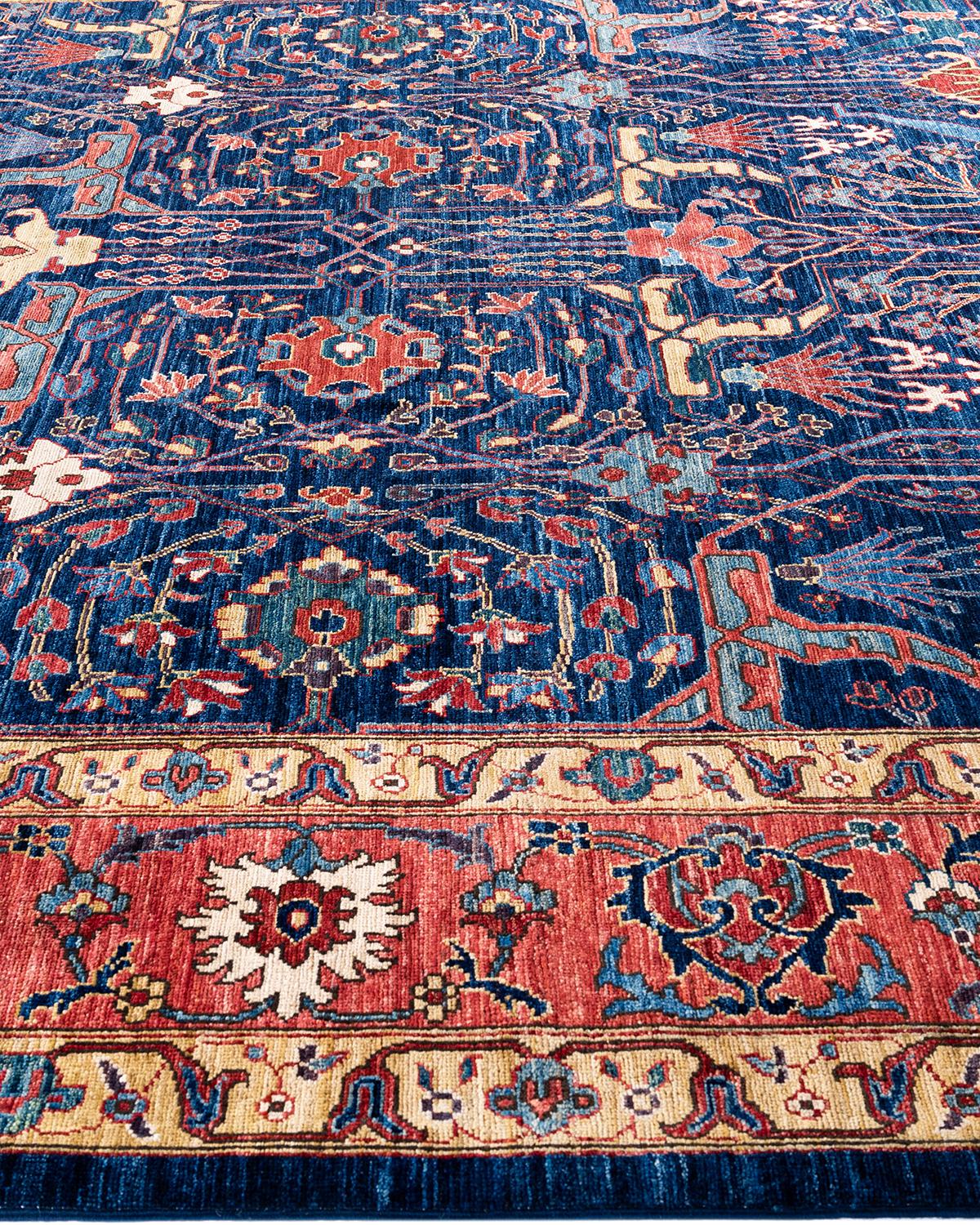 Noué à la main Tapis traditionnel Serapi noué à la main bleu de 9' 1