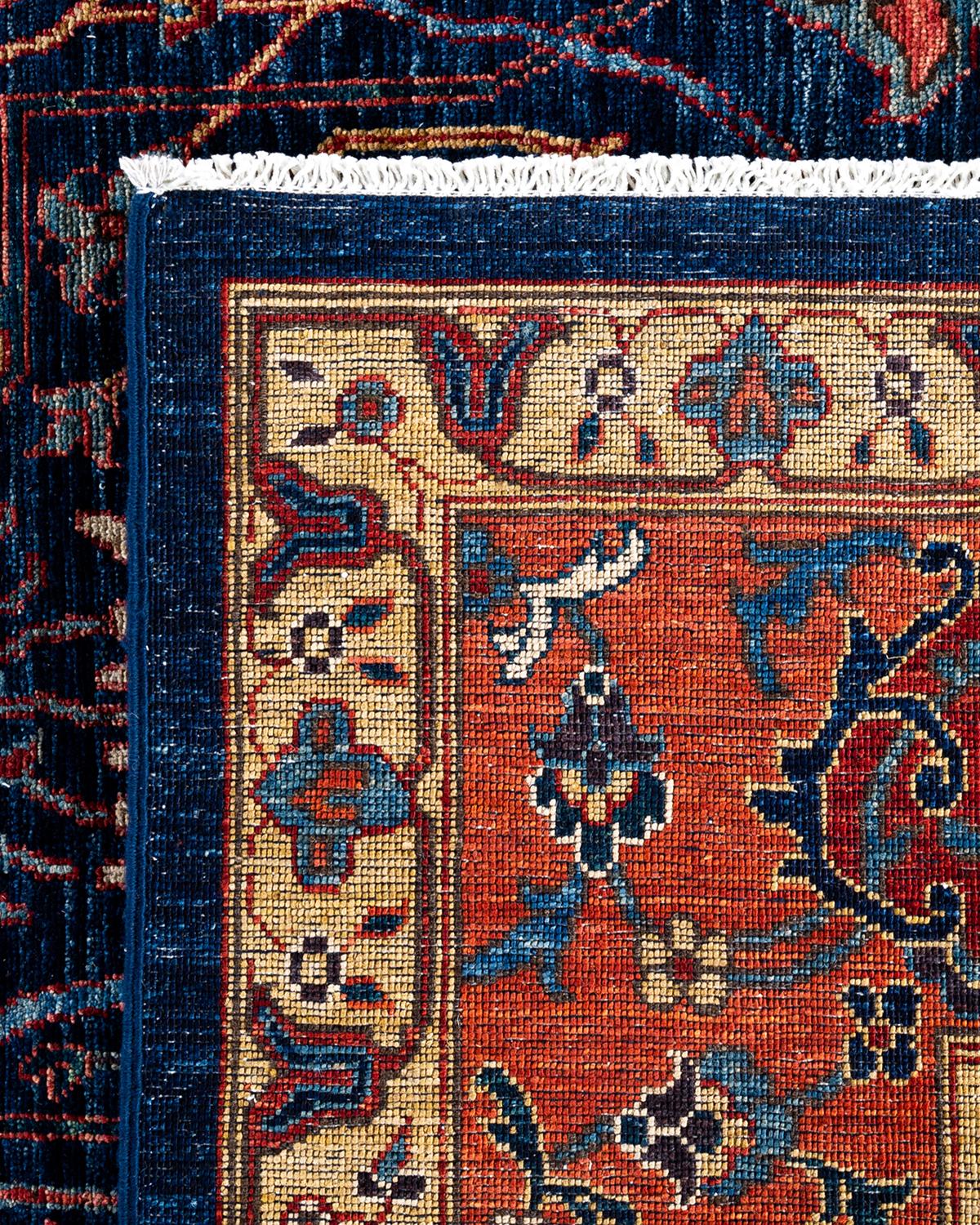 Tapis traditionnel Serapi noué à la main bleu de 9' 1