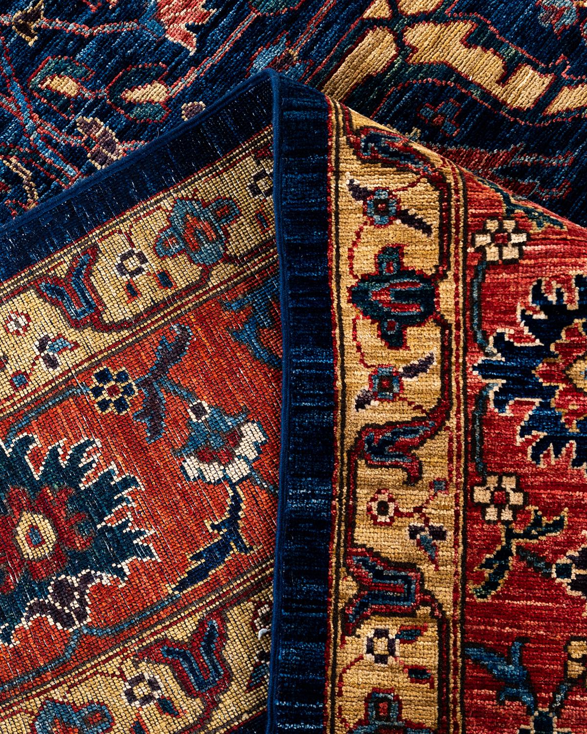 XXIe siècle et contemporain Tapis traditionnel Serapi noué à la main bleu de 9' 1