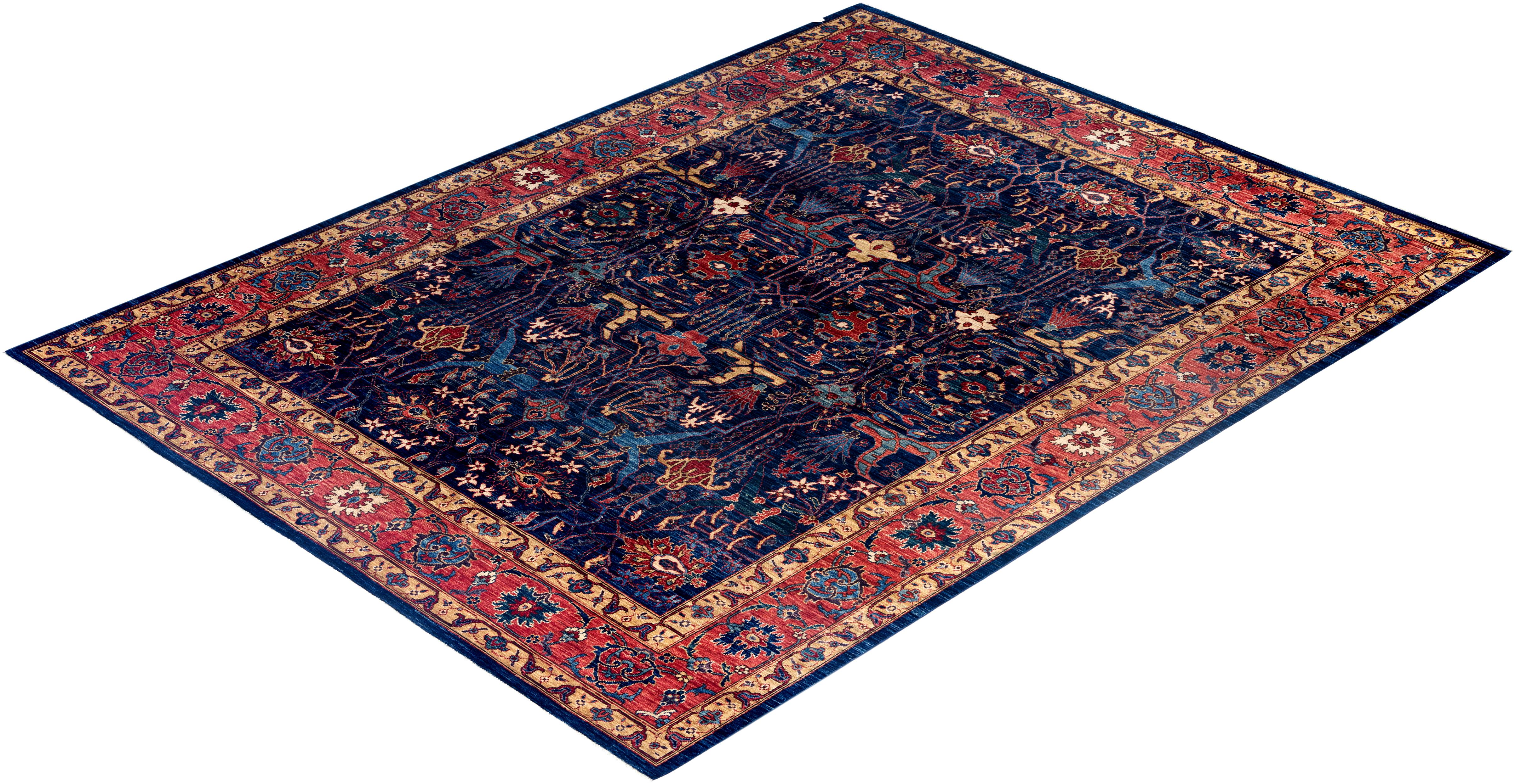 Tapis traditionnel Serapi noué à la main bleu de 9' 1