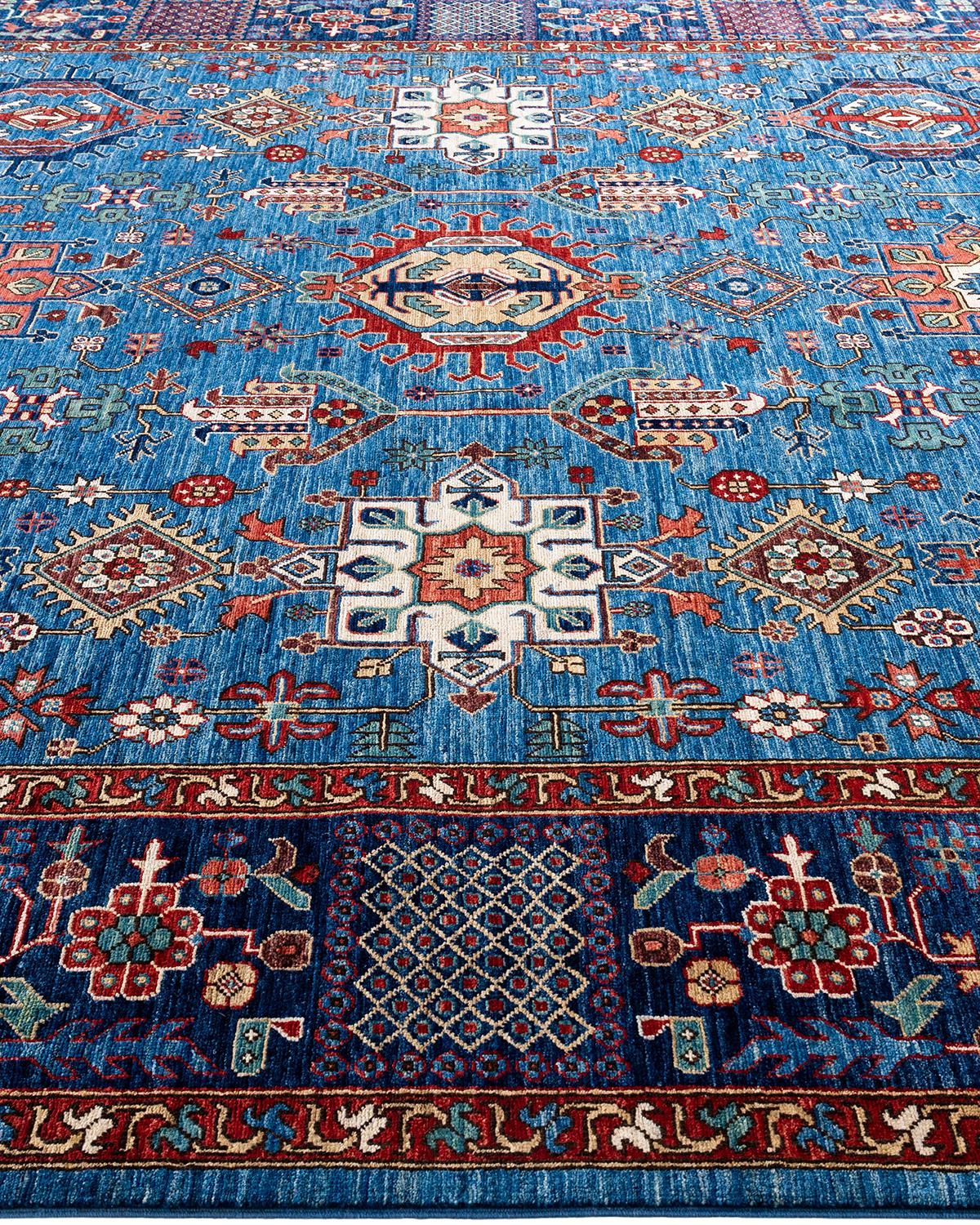 Tapis traditionnel Serapi noué à la main bleu de 9' 1