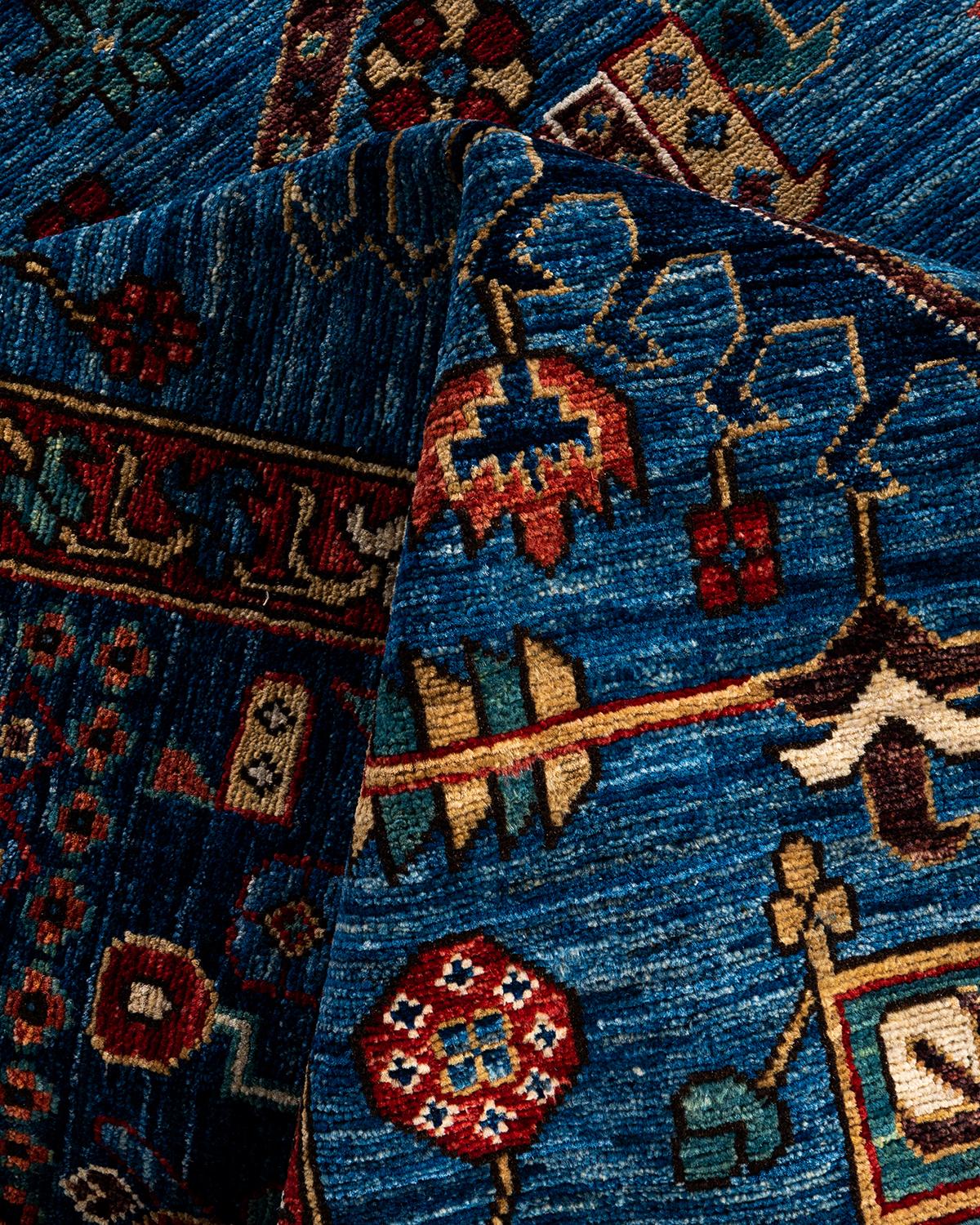 Tapis traditionnel Serapi noué à la main bleu de 9' 1