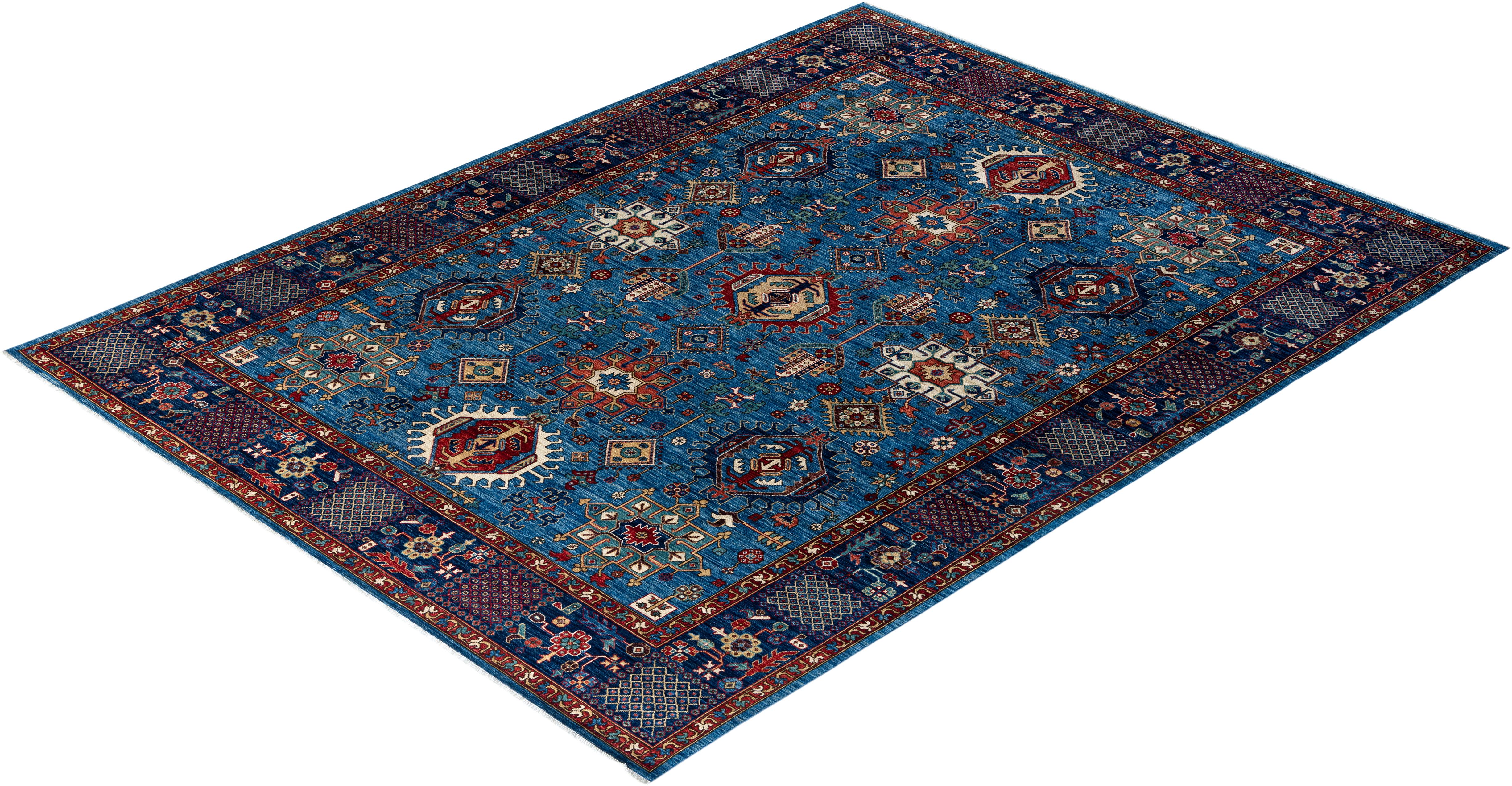Tapis traditionnel Serapi noué à la main bleu de 9' 1