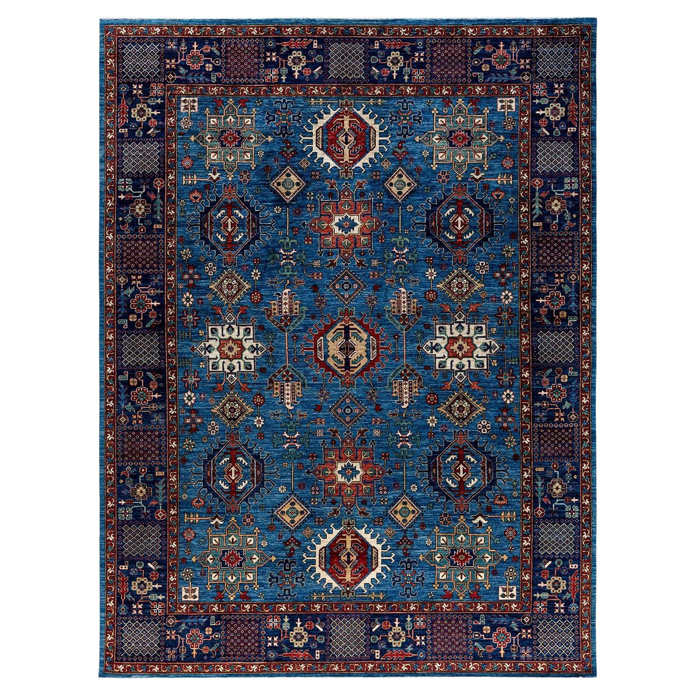 Tapis traditionnel Serapi noué à la main bleu de 9' 1" x 12' 2"