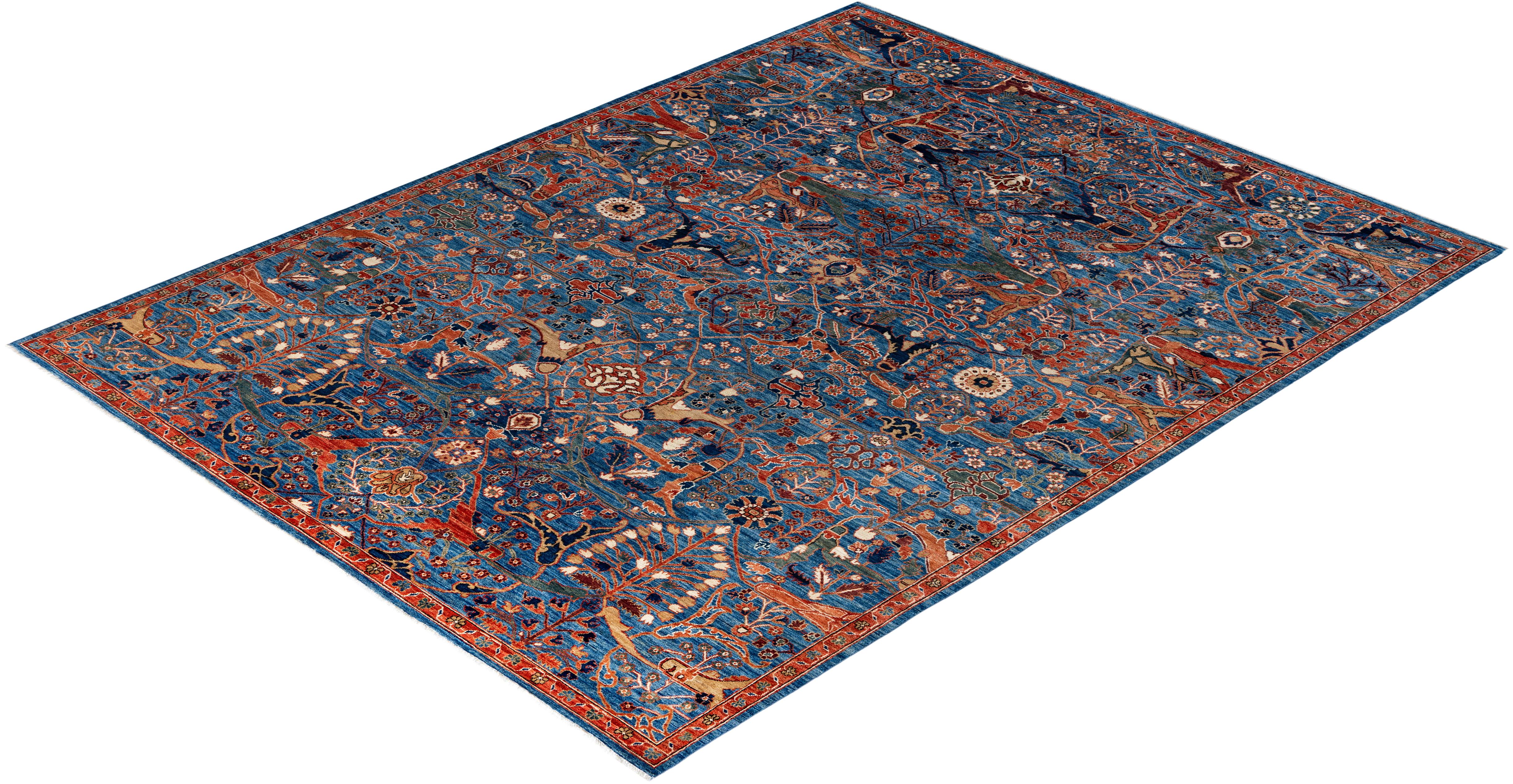 Traditional Serapi Hand Knotted Wool Blue Area Rug 9' 2