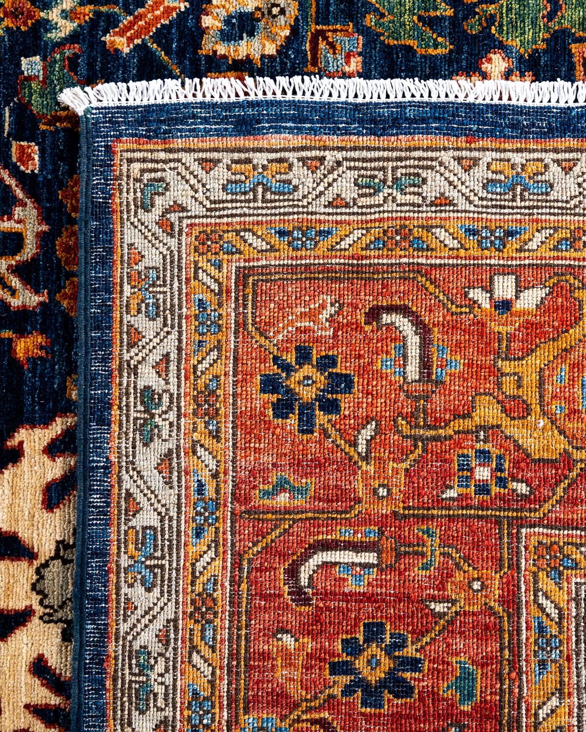 XXIe siècle et contemporain Tapis traditionnel Serapi noué à la main bleu de 9' 2