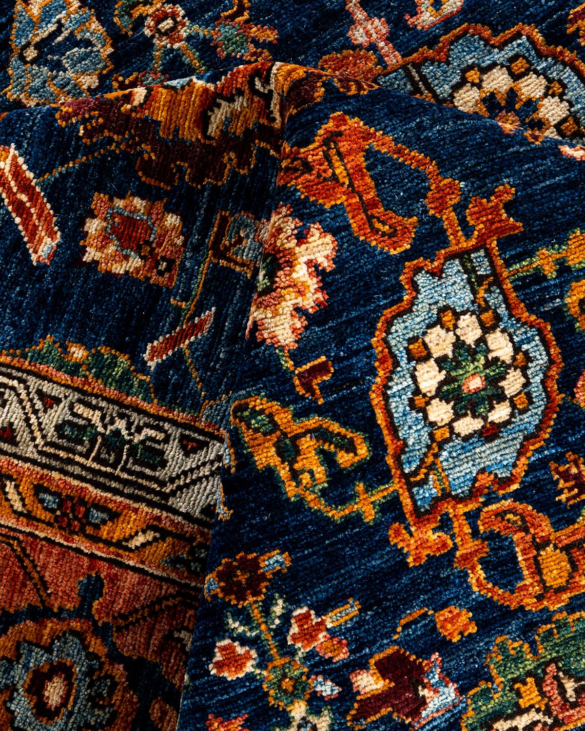 Tapis traditionnel Serapi noué à la main bleu de 9' 2
