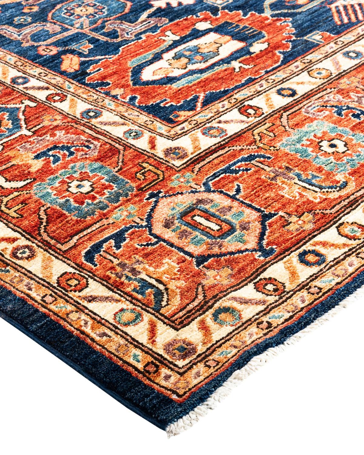 Persian rug-making at its finest inspired the rich colors, elaborate geometric motifs, and botanical detailing of the Serapi collection. With as many as 100 knots per inch, these handcrafted rugs are as durable as they are visually stunning, and