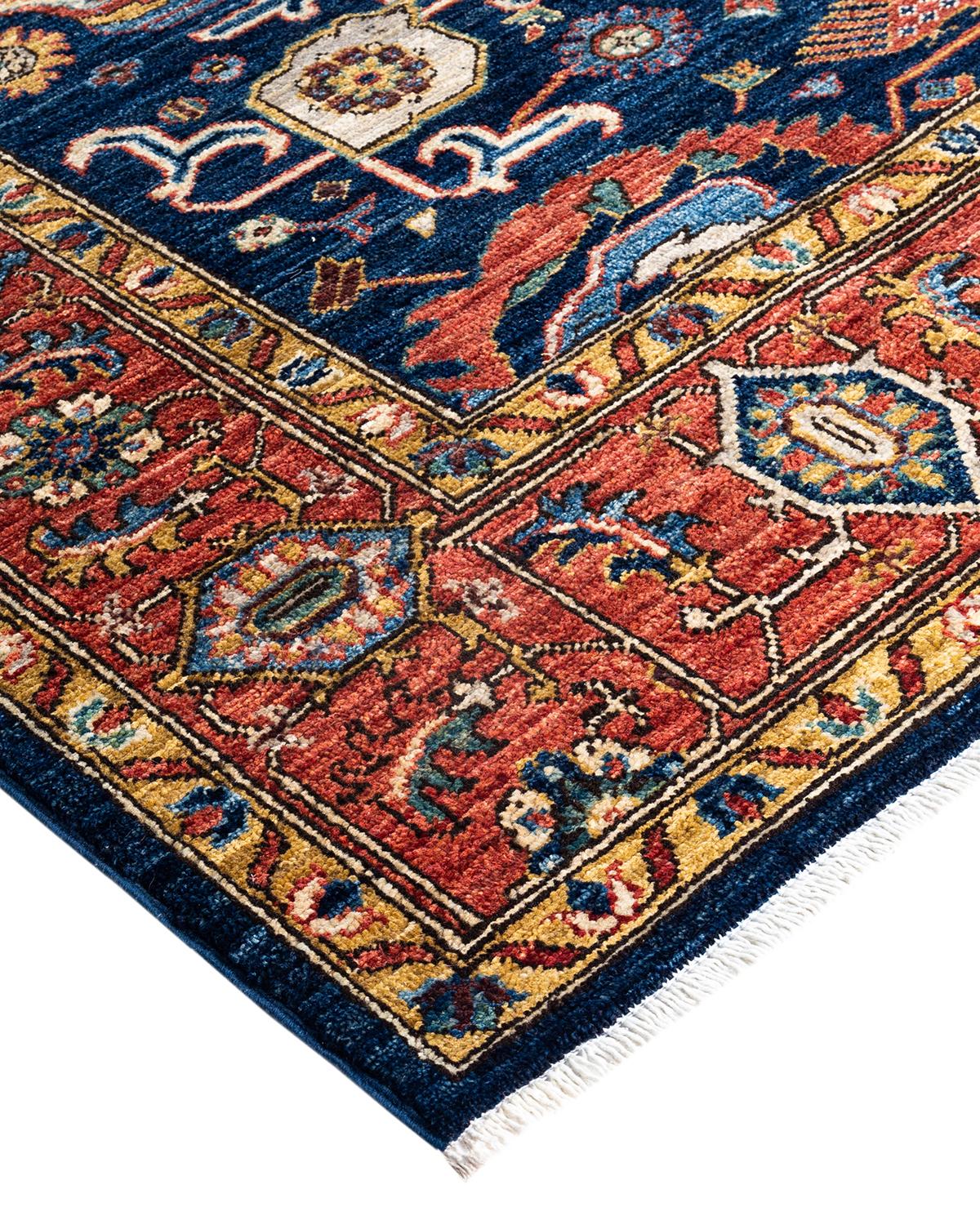 Persian rug-making at its finest inspired the rich colors, elaborate geometric motifs, and botanical detailing of the Serapi collection. With as many as 100 knots per inch, these handcrafted rugs are as durable as they are visually stunning, and