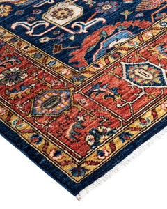 Traditioneller Serapi Teppich aus handgeknüpfter Wolle in Blau