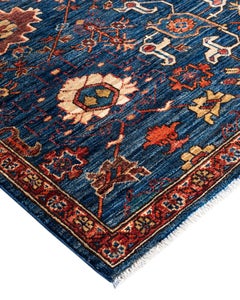 Alfombra tradicional Serapi de lana anudada a mano Azul