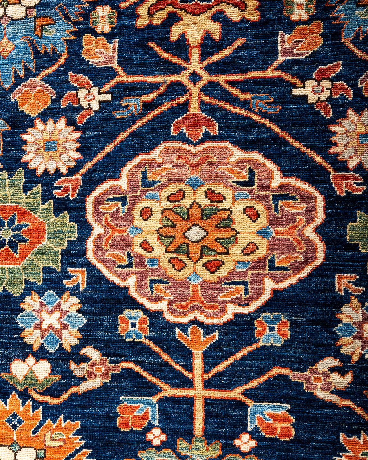 Pakistani Traditional Serapi Hand Knotted Wool Blue Area Rug For Sale