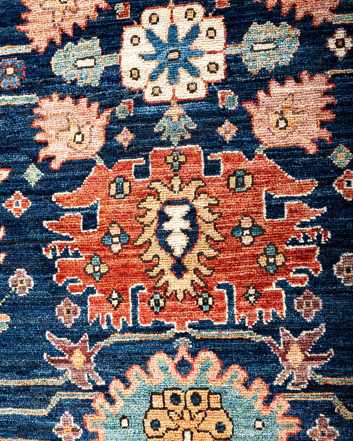 Pakistani Traditional Serapi Hand Knotted Wool Blue Area Rug For Sale