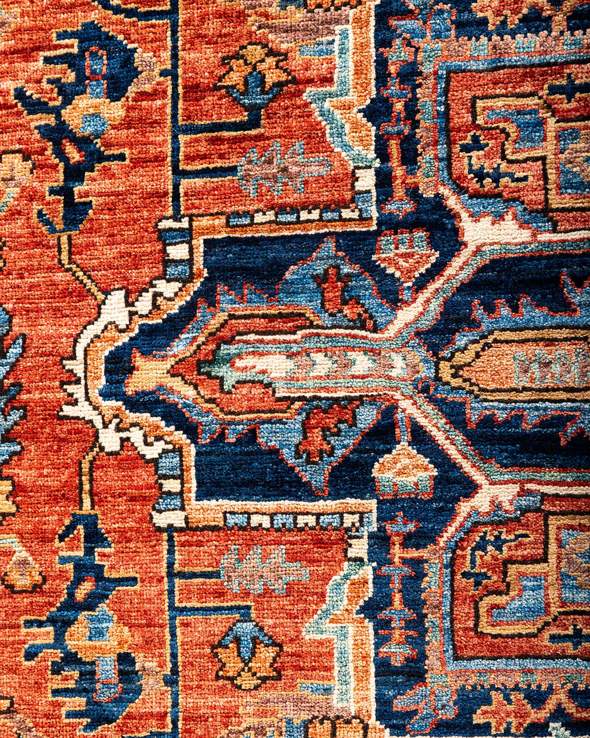 Pakistani Traditional Serapi Hand Knotted Wool Blue Area Rug For Sale