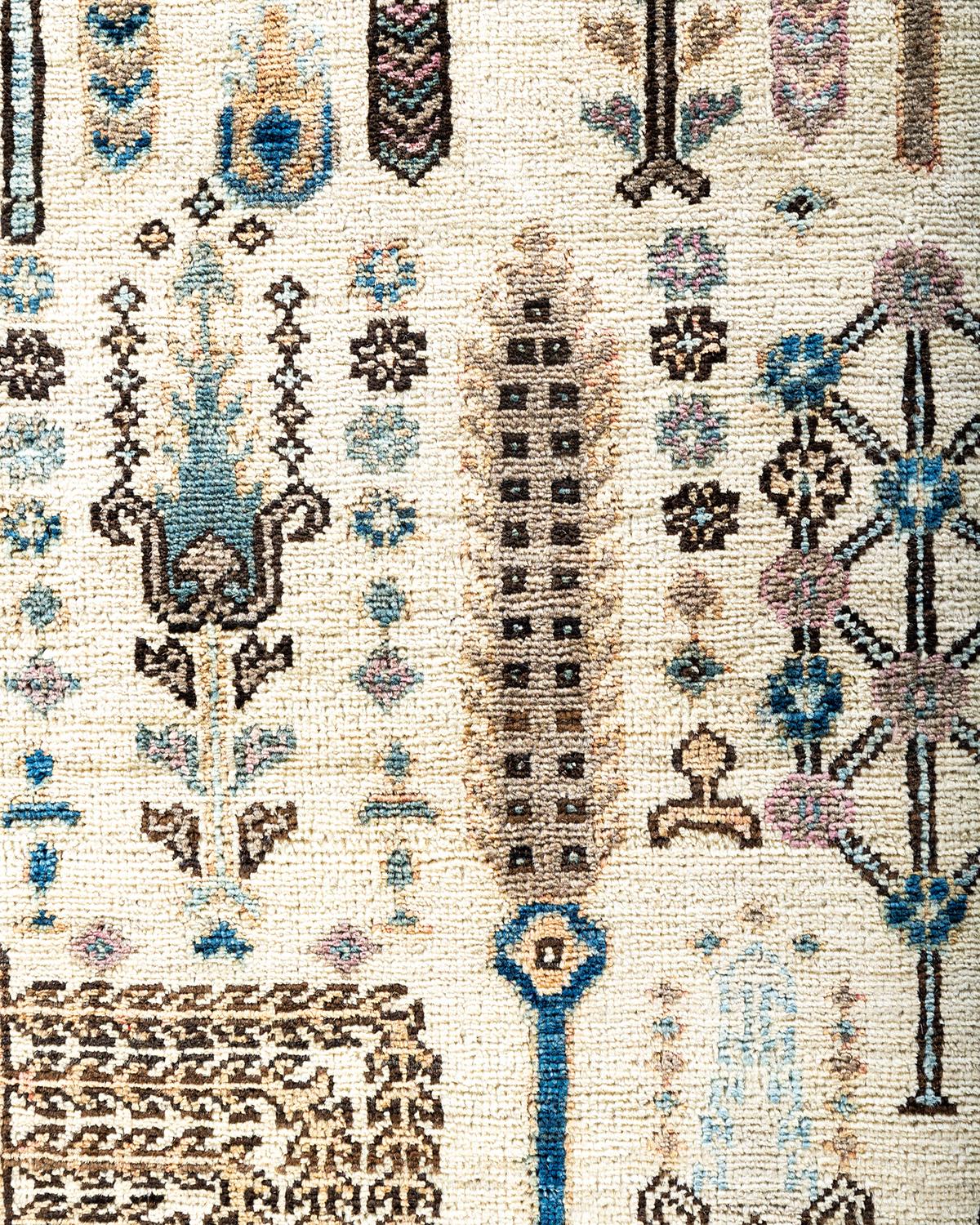 Pakistani Traditional Serapi Hand Knotted Wool Blue Area Rug For Sale