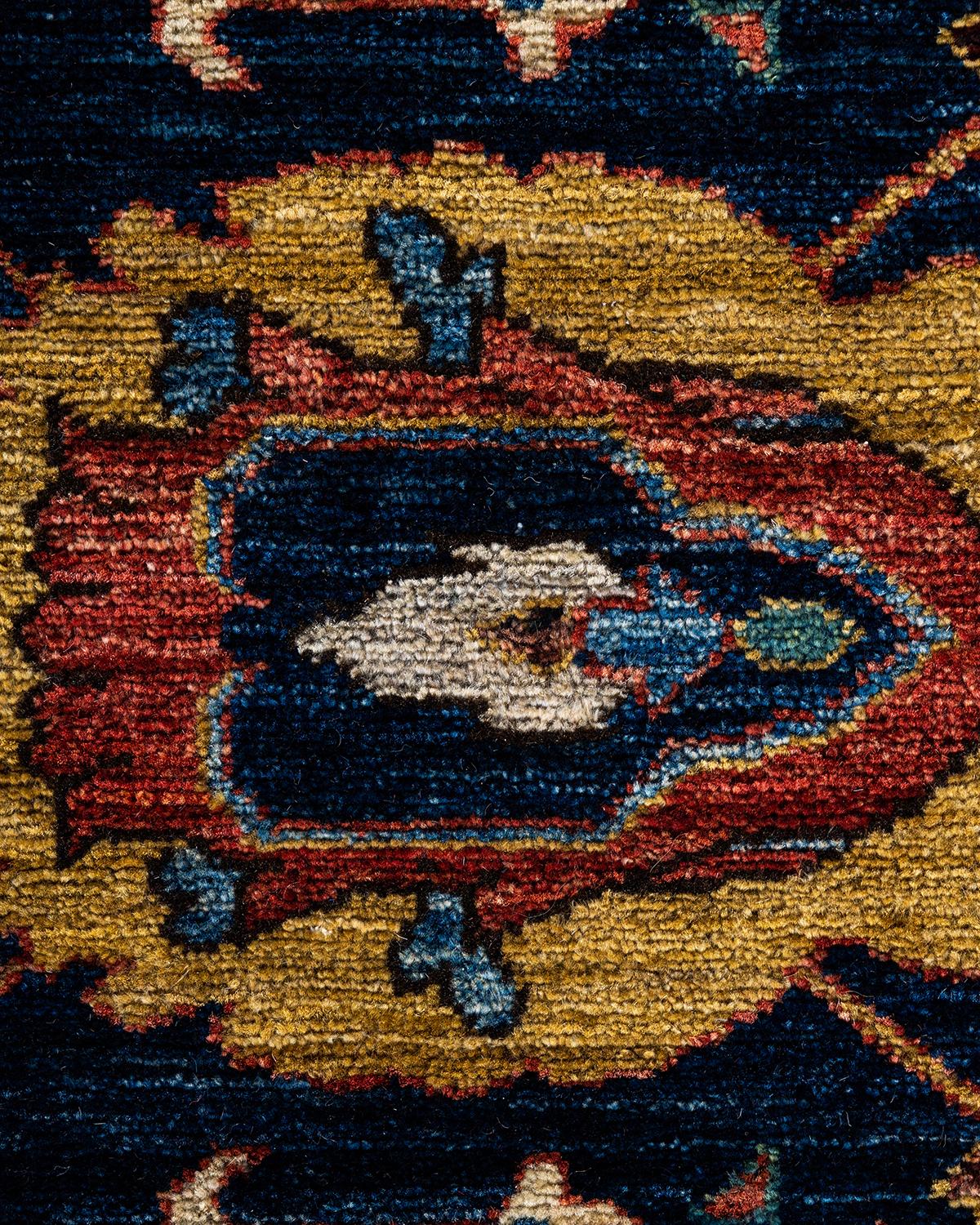 Pakistani Traditional Serapi Hand Knotted Wool Blue Area Rug For Sale