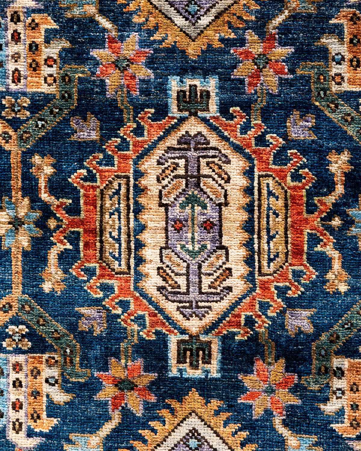 Pakistani Traditional Serapi Hand Knotted Wool Blue Area Rug For Sale