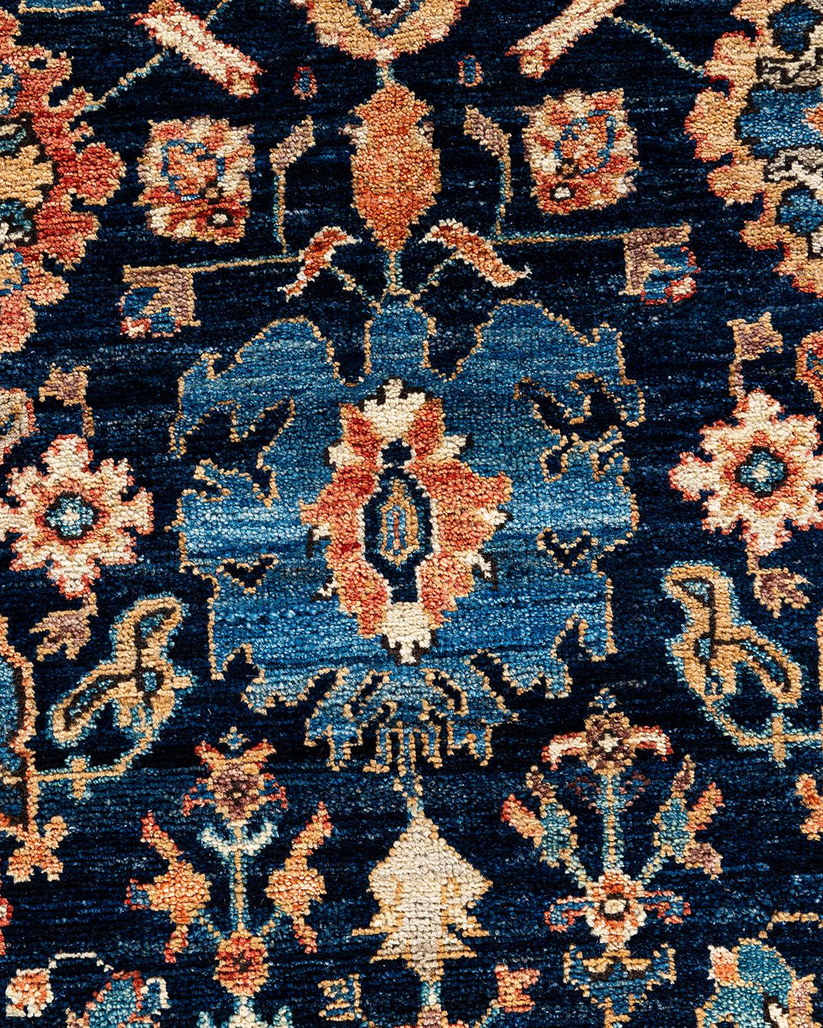 Pakistani Traditional Serapi Hand Knotted Wool Blue Area Rug For Sale
