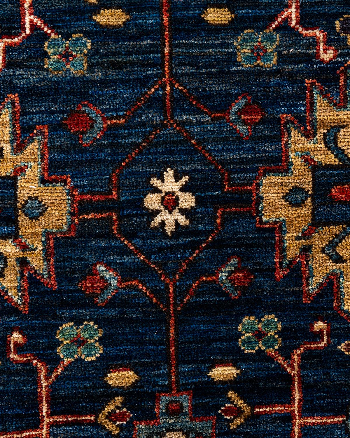 Pakistani  Traditional Serapi Hand Knotted Wool Blue Area Rug For Sale
