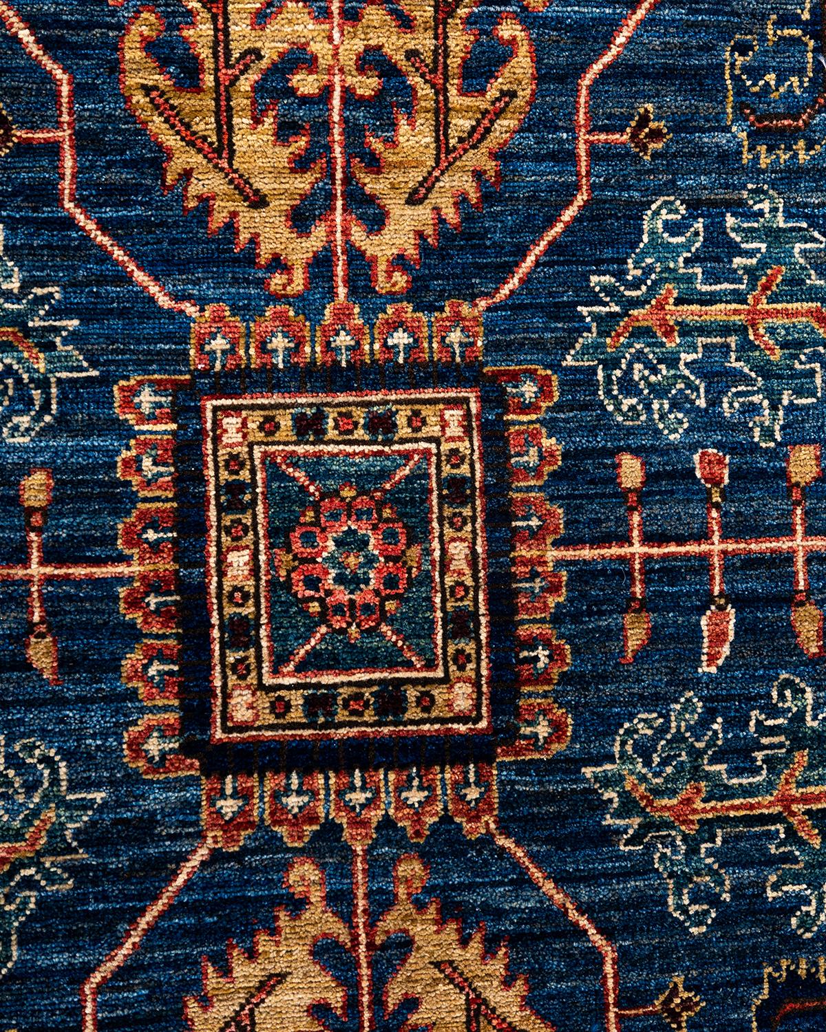 Pakistani Traditional Serapi Hand Knotted Wool Blue Area Rug For Sale