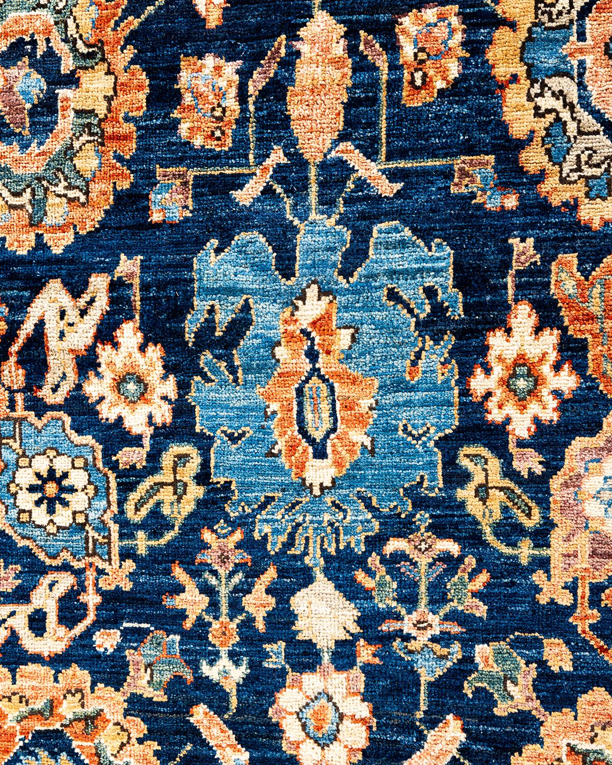 Pakistani Traditional Serapi Hand Knotted Wool Blue Area Rug For Sale